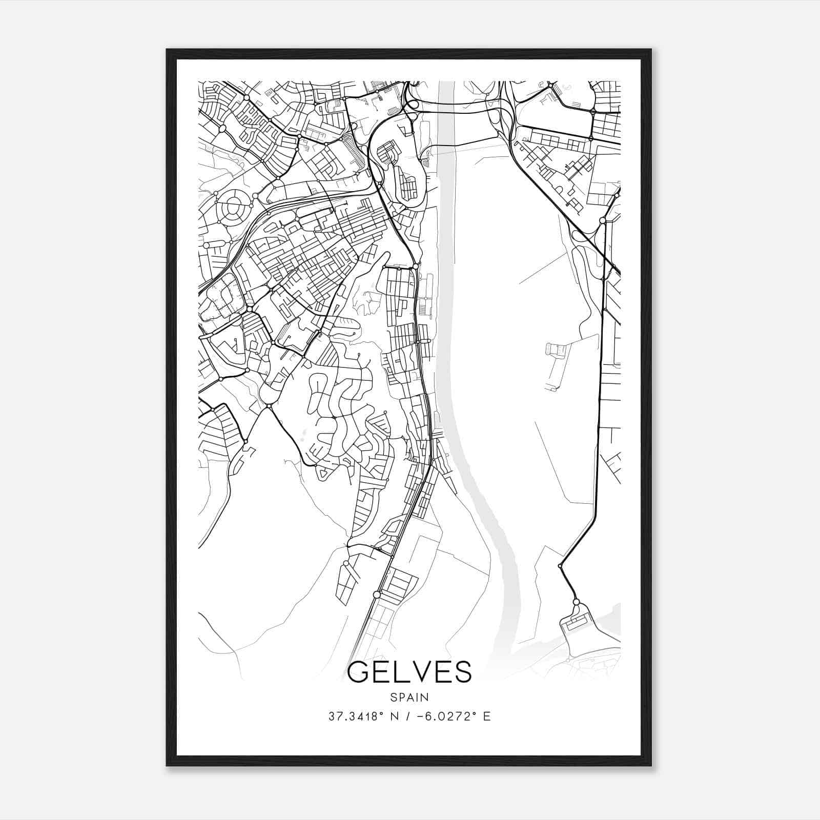 Gelves Spain Map Poster, Modern Home Decor Wall Art Print