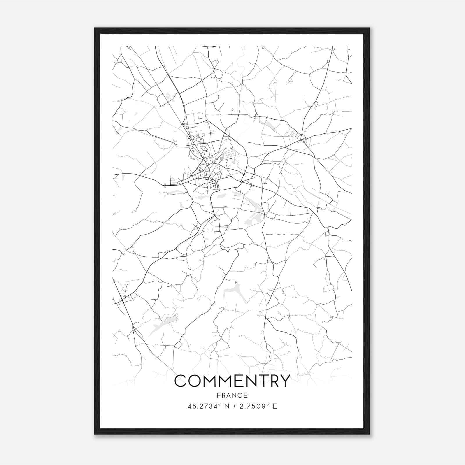 Commentry France Map Poster, Modern Home Decor Wall Art Print