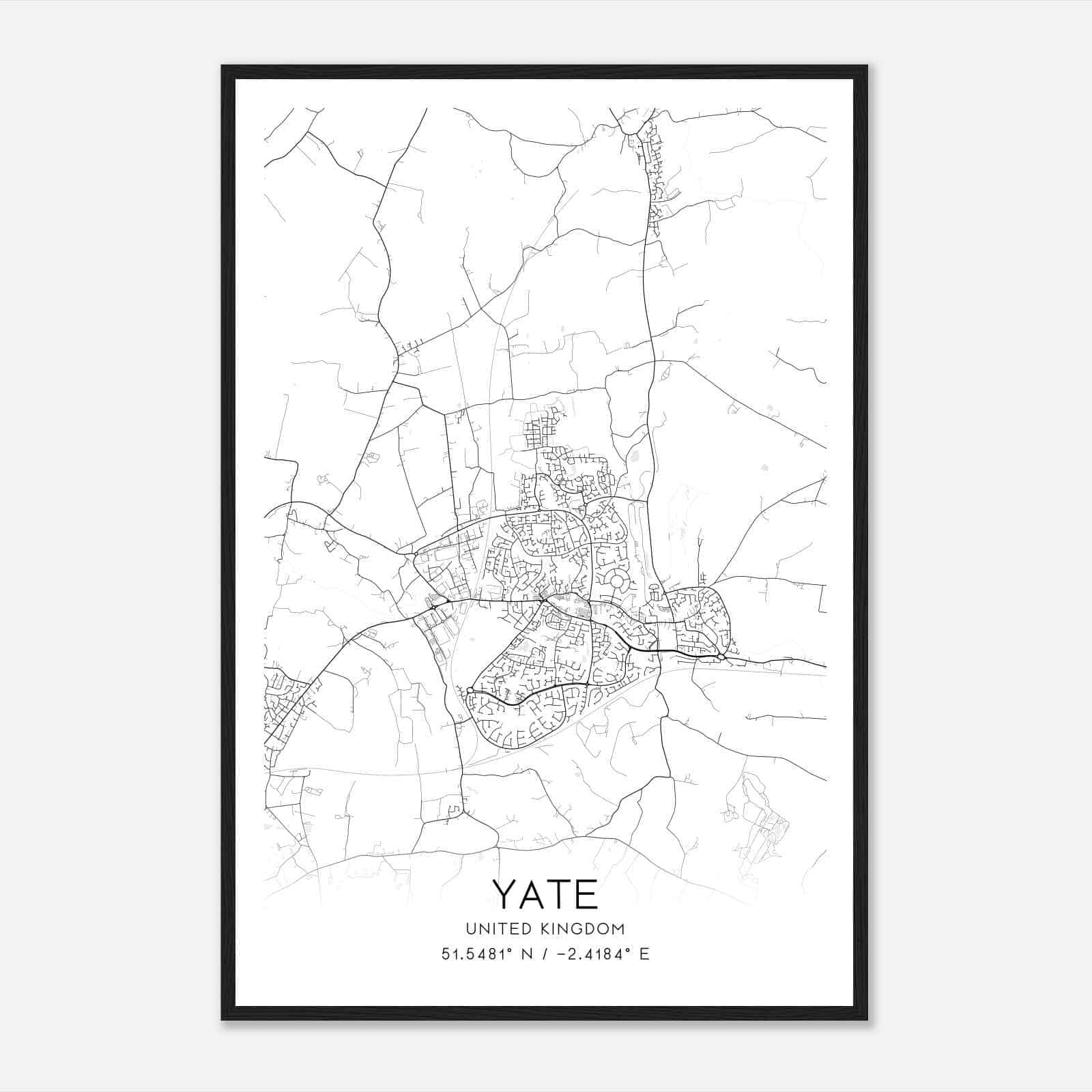 Yate United Kingdom Map Poster, Modern Home Decor Wall Art Print
