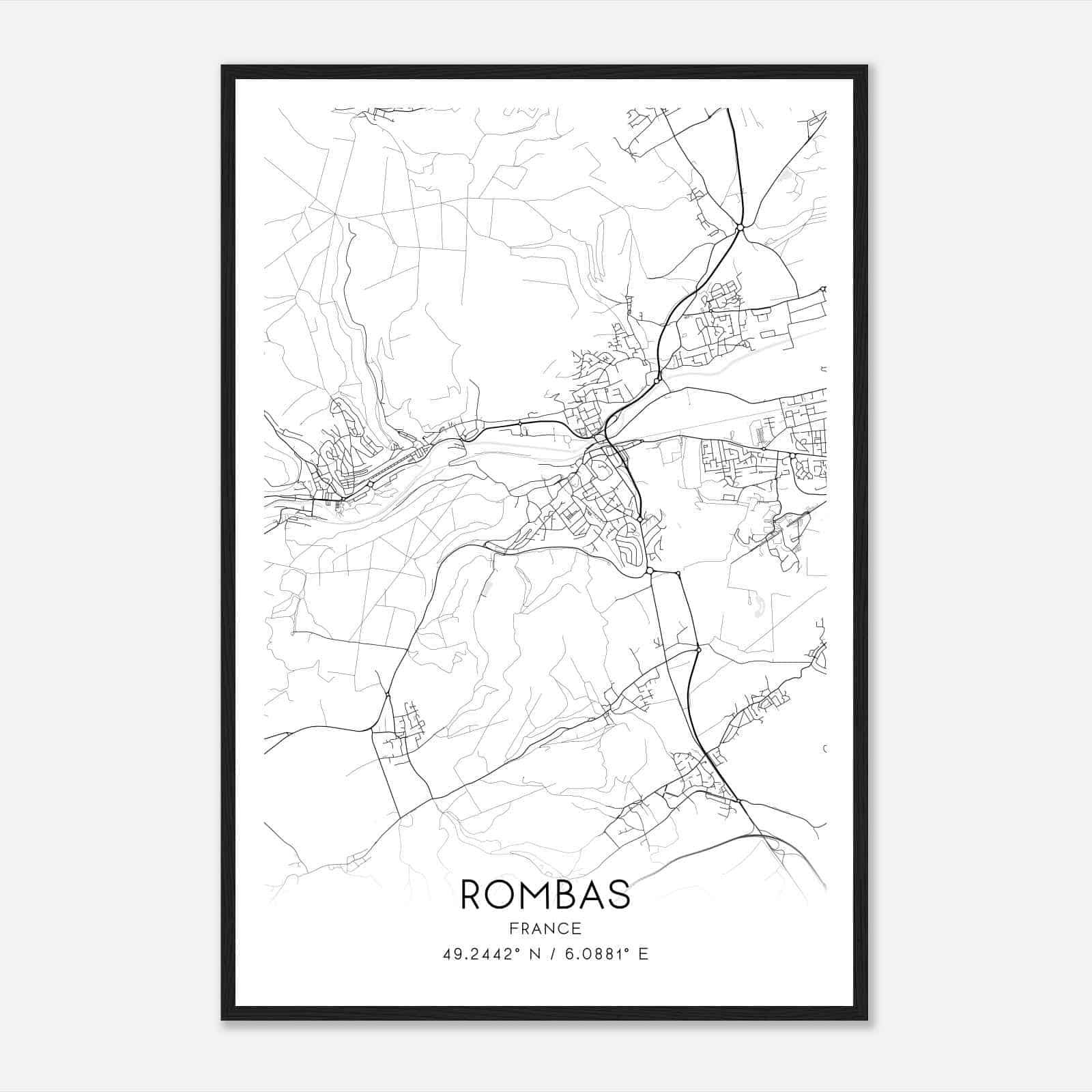 Rombas France Map Poster, Modern Home Decor Wall Art Print