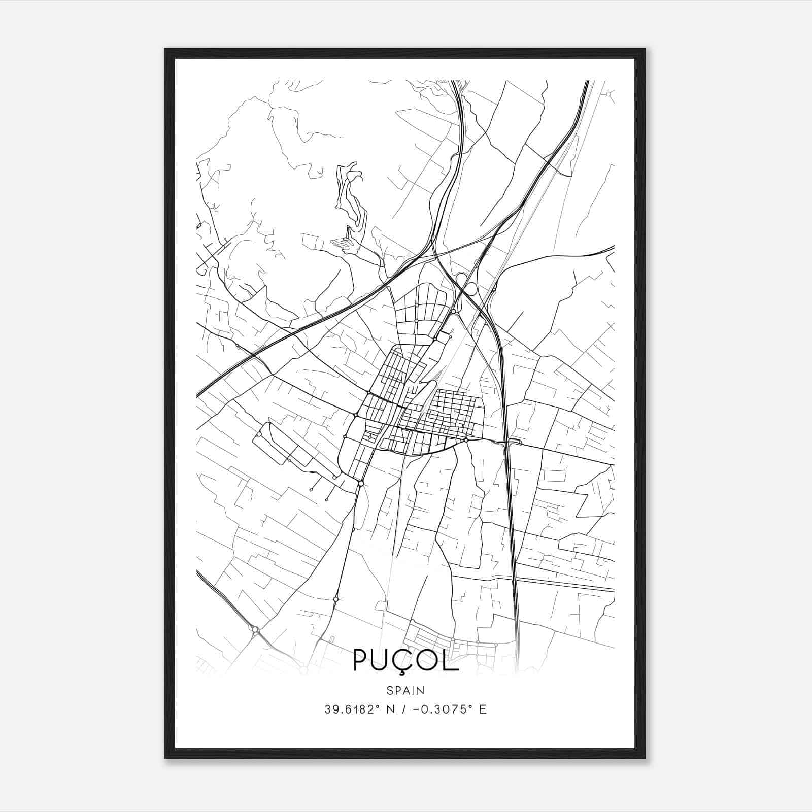 Puzol Spain Map Poster, Modern Home Decor Wall Art Print