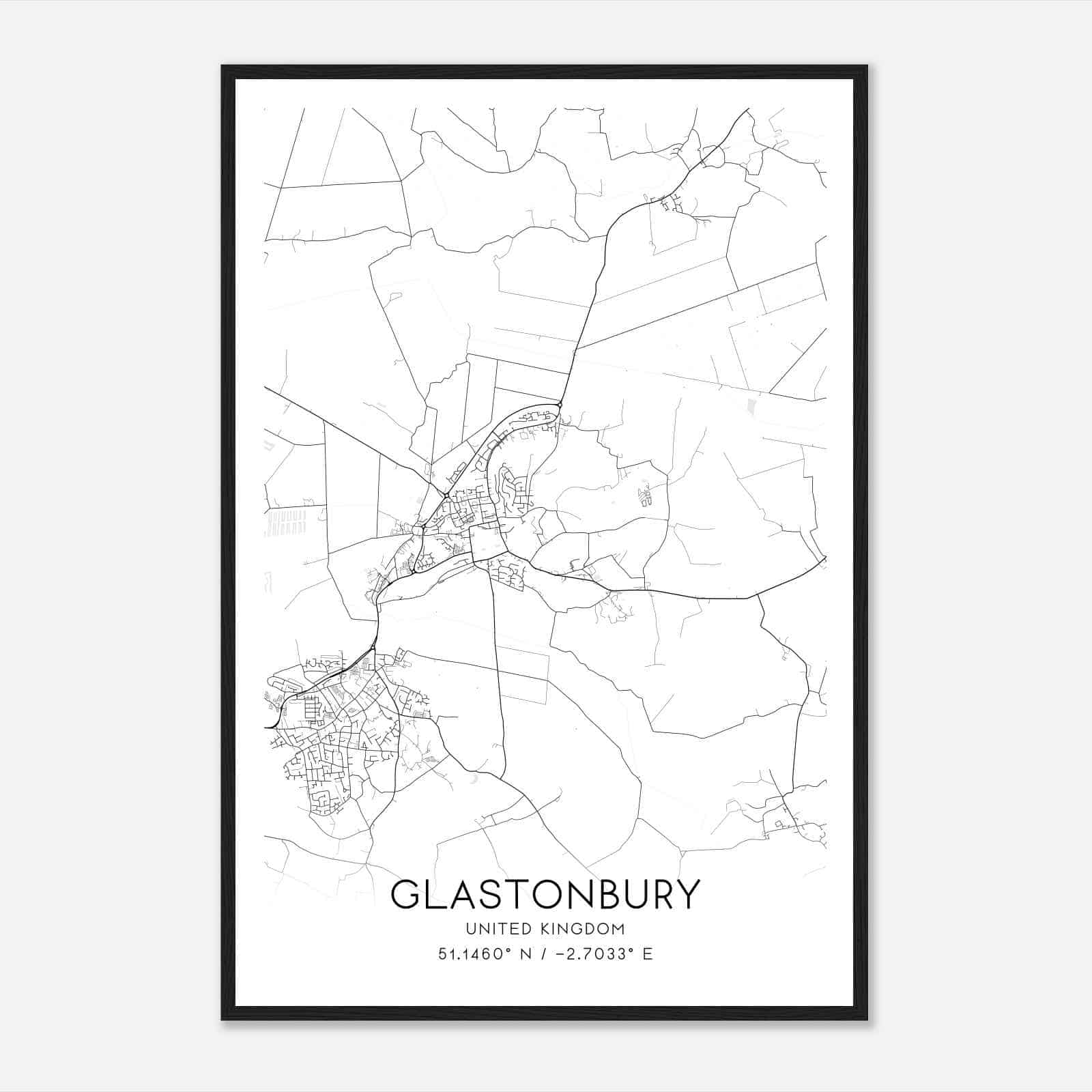 Glastonbury United Kingdom Map Poster, Modern Home Decor Wall Art Print