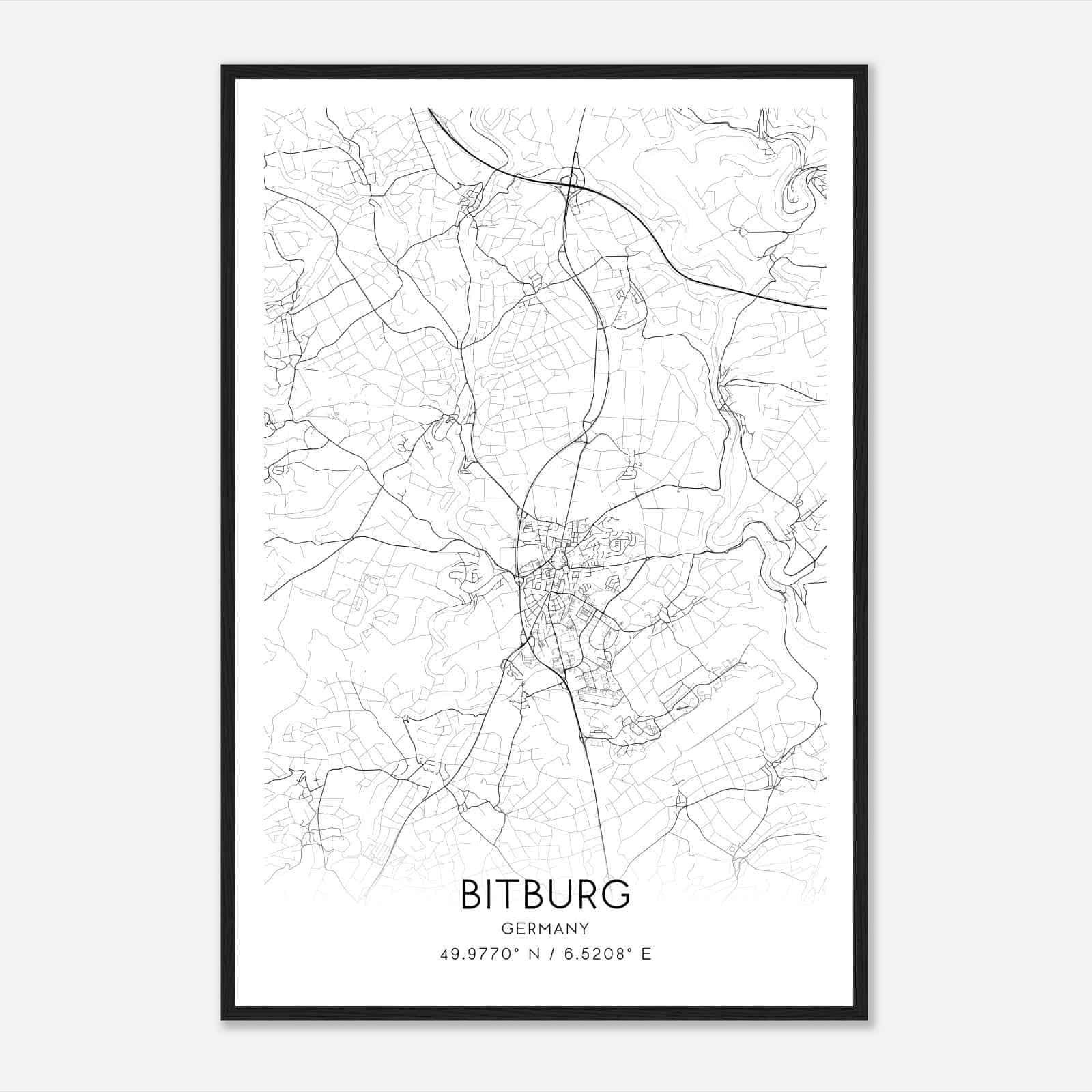 Bitburg Germany Map Poster, Modern Home Decor Wall Art Print