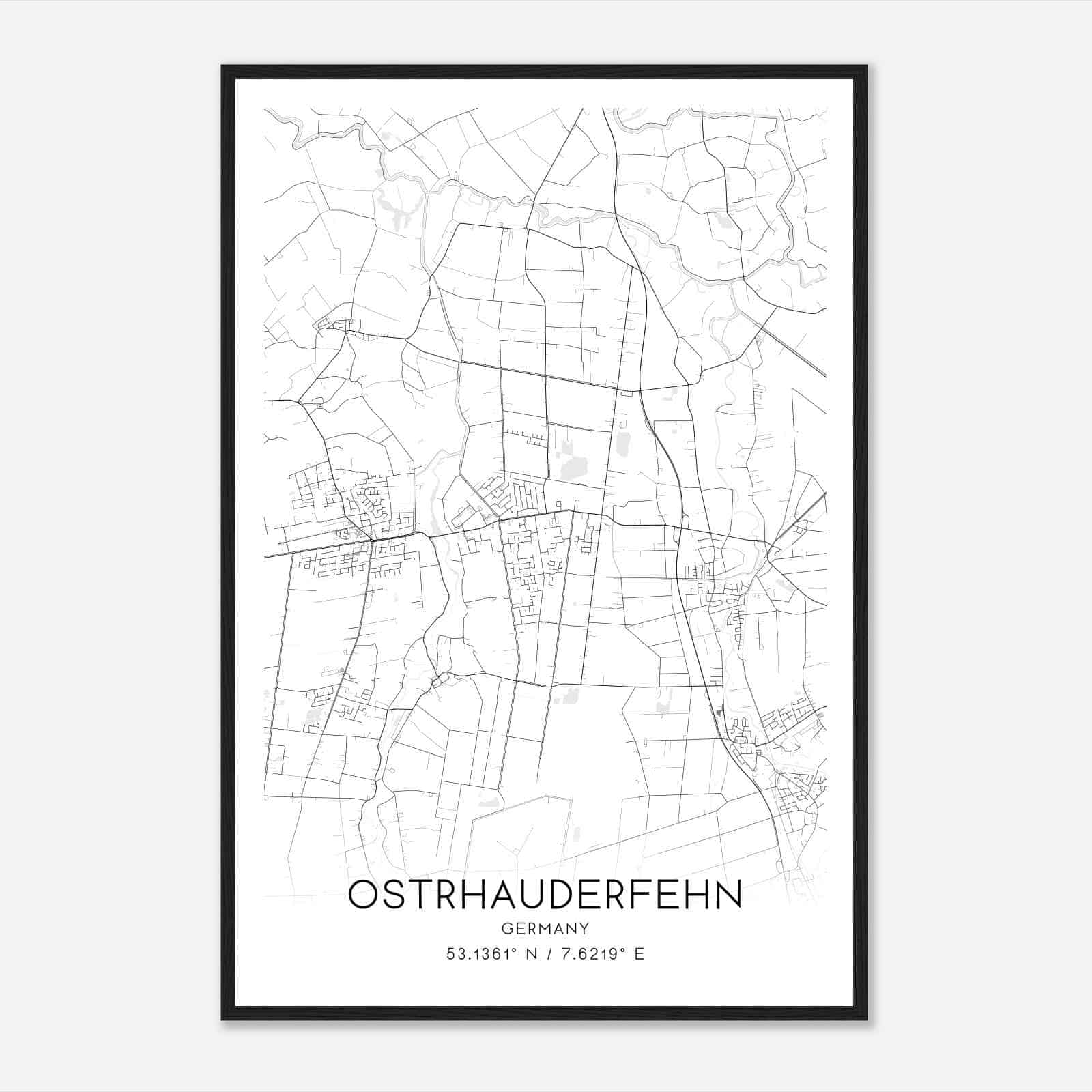 Ostrhauderfehn Germany Map Poster, Modern Home Decor Wall Art Print