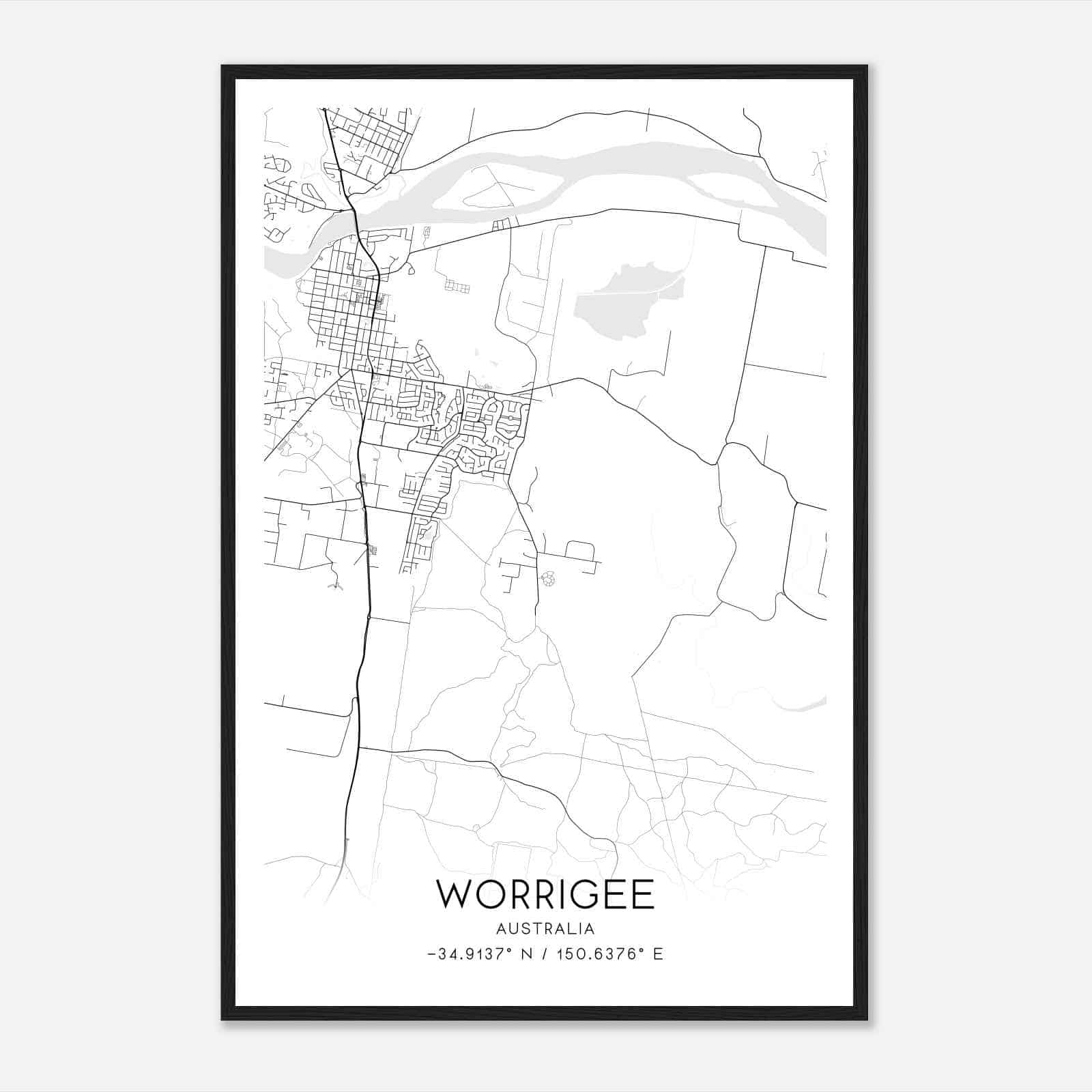 Worragee Australia Map Poster, Modern Home Decor Wall Art Print