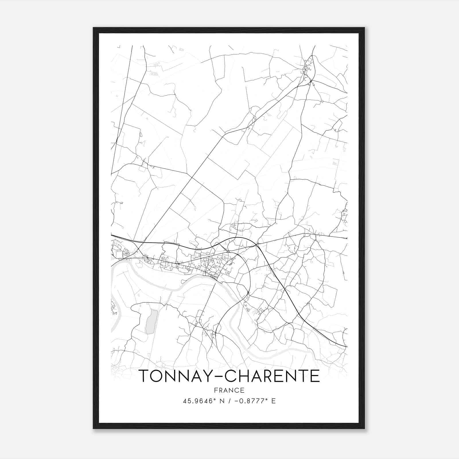 Tonnay-Charente France Map Poster, Modern Home Decor Wall Art Print