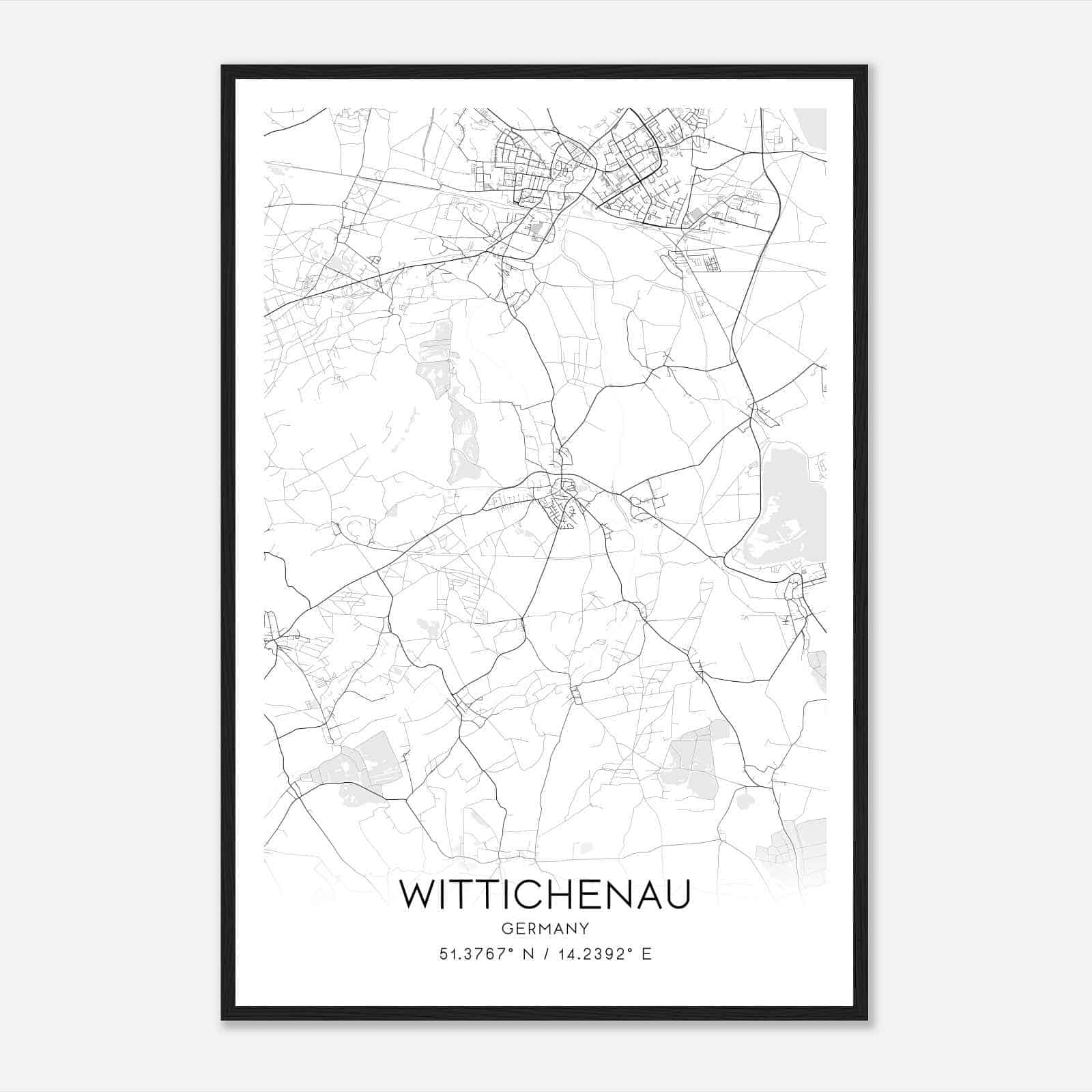 Wittichenau Germany Map Poster, Modern Home Decor Wall Art Print