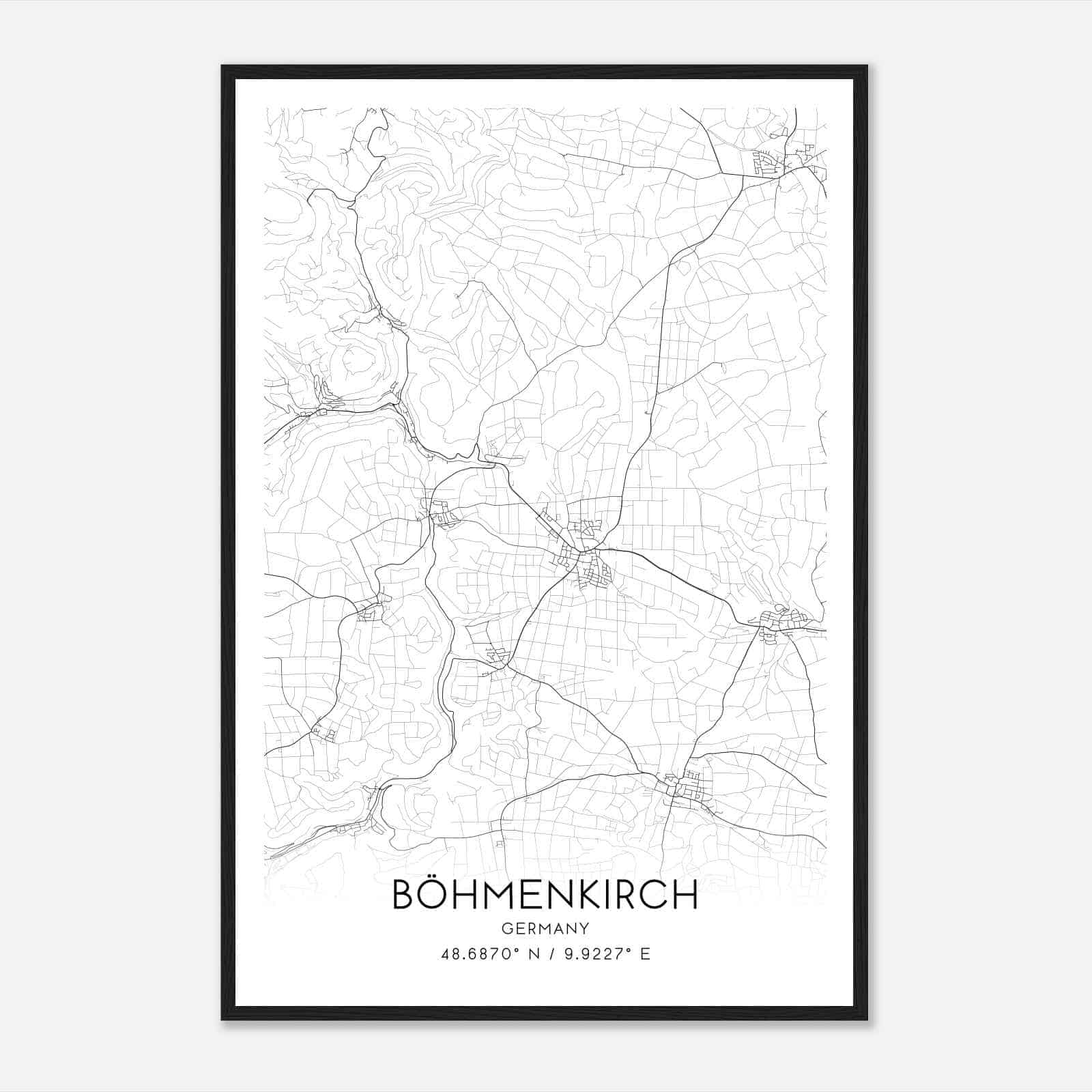 Bohmenkirch Germany Map Poster, Modern Home Decor Wall Art Print