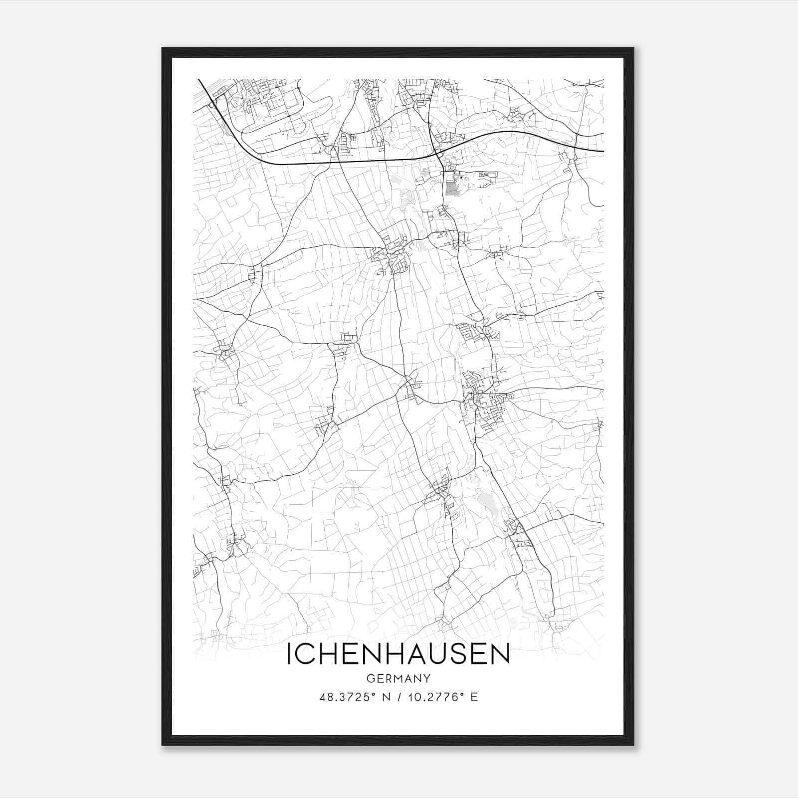 Ichenhausen Germany Map Poster, Modern Home Decor Wall Art Print