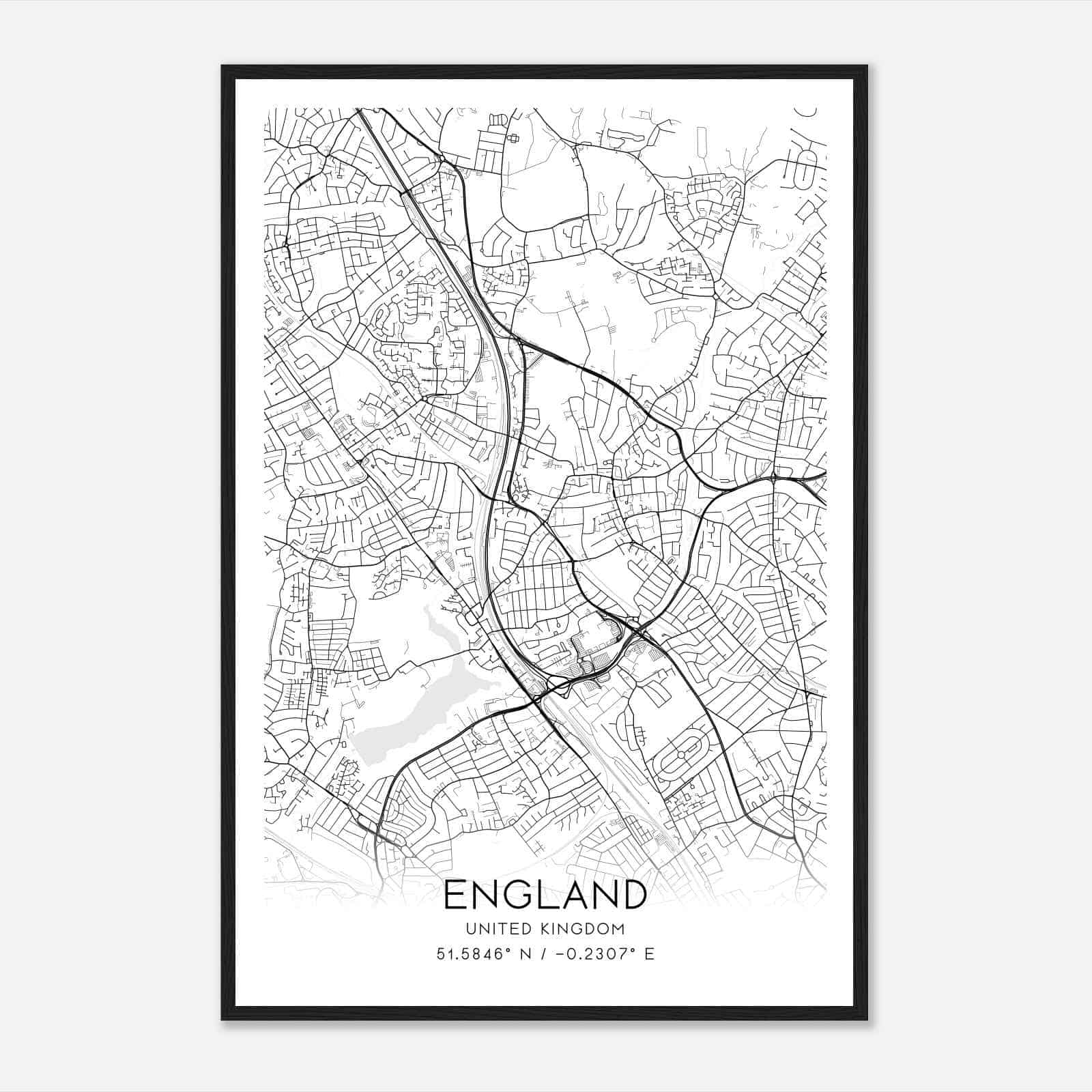 Hendon United Kingdom Map Poster, Modern Home Decor Wall Art Print