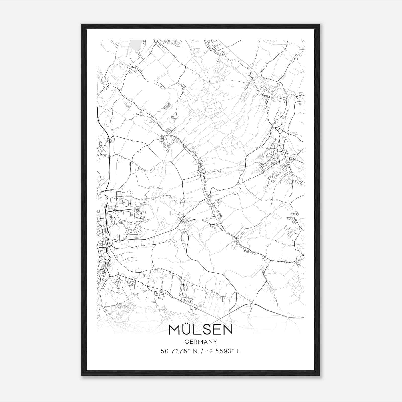 Mulsen Germany Map Poster, Modern Home Decor Wall Art Print