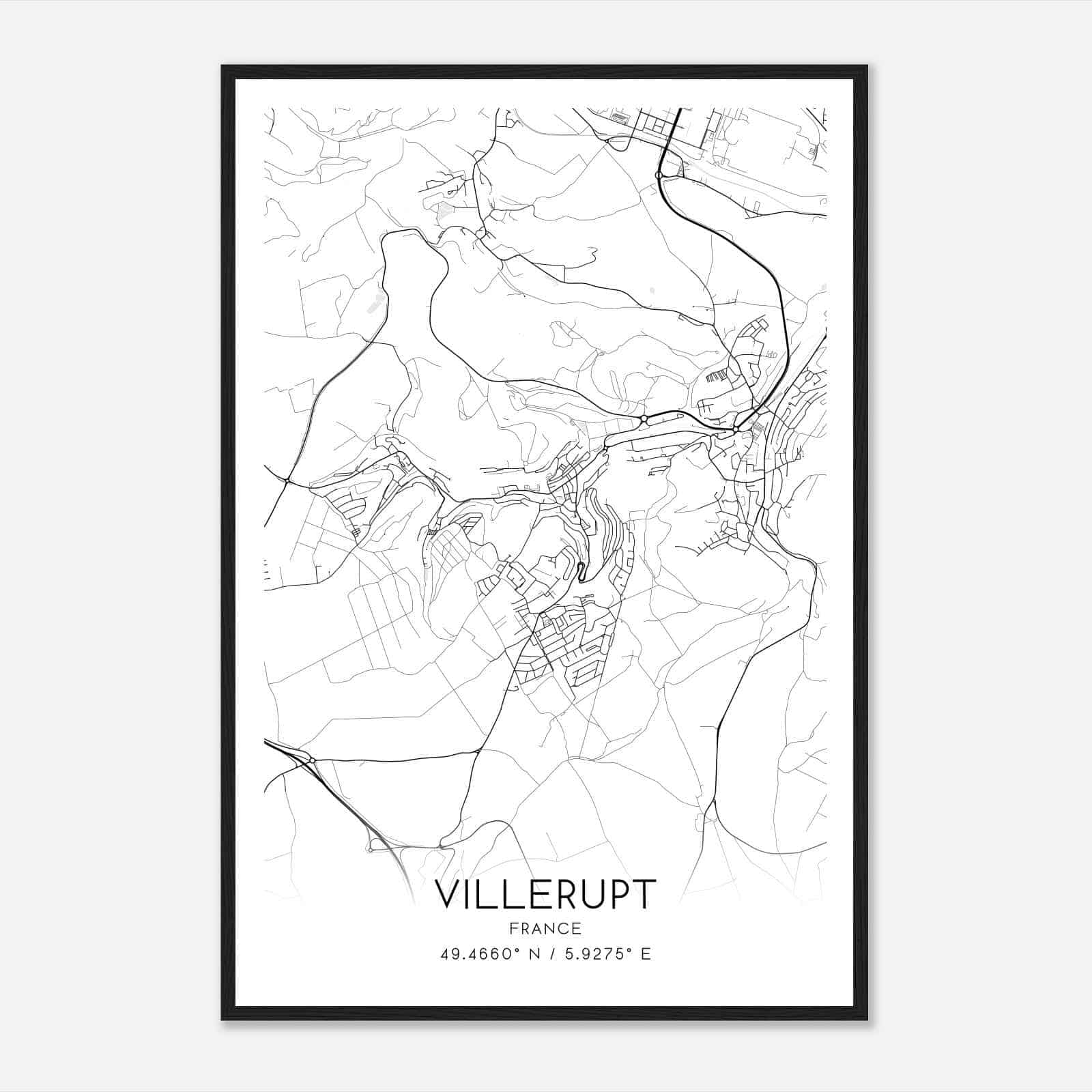 Villerupt France Map Poster, Modern Home Decor Wall Art Print