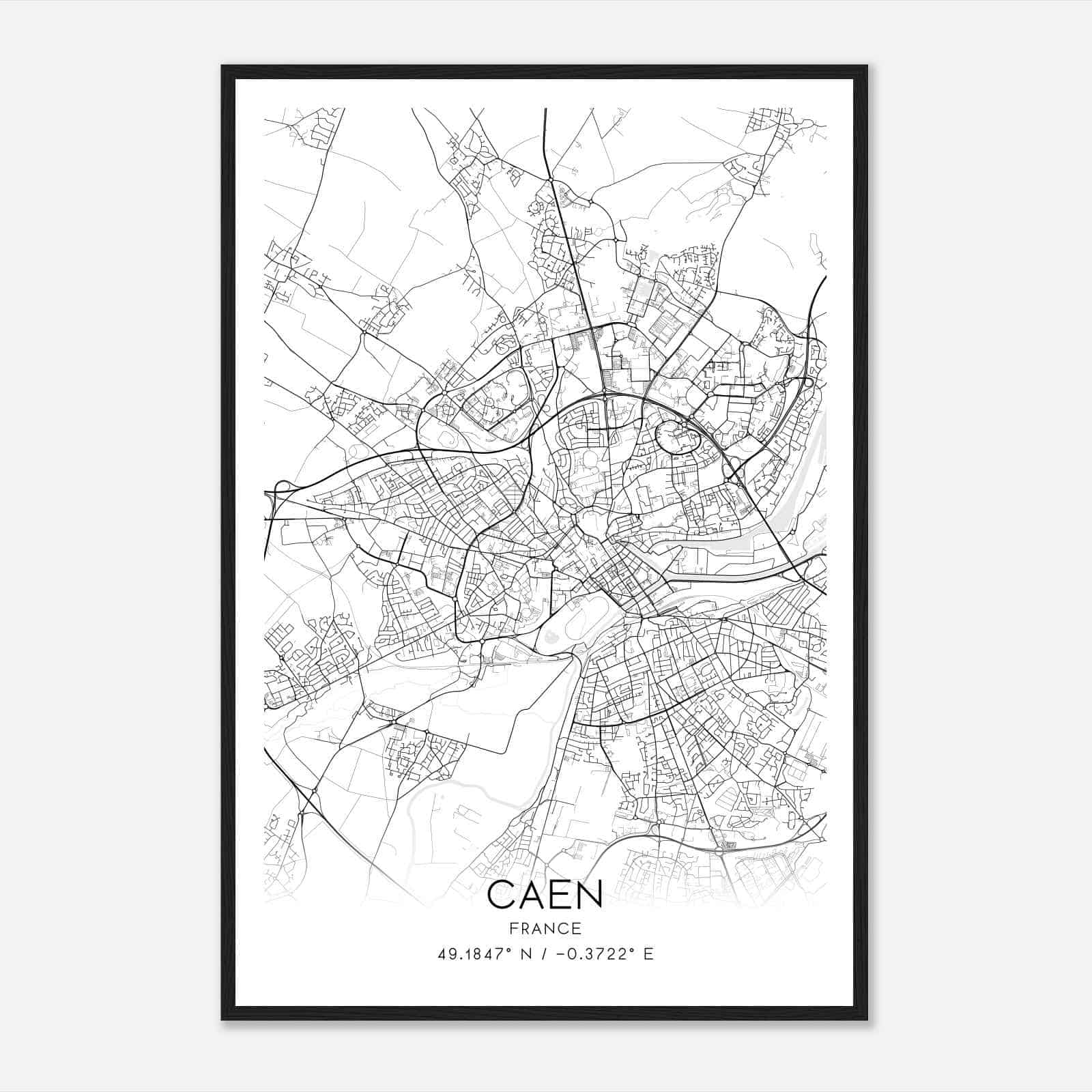 Caen France Map Poster, Modern Home Decor Wall Art Print