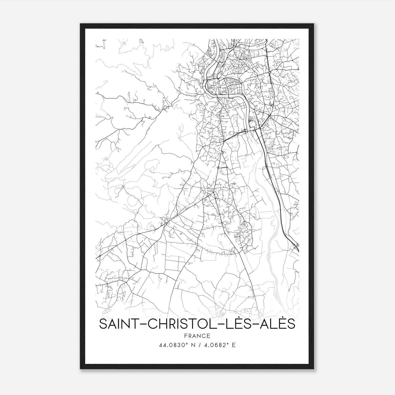 Saint-Christol-lez-Ales France Map Poster, Modern Home Decor Wall Art Print