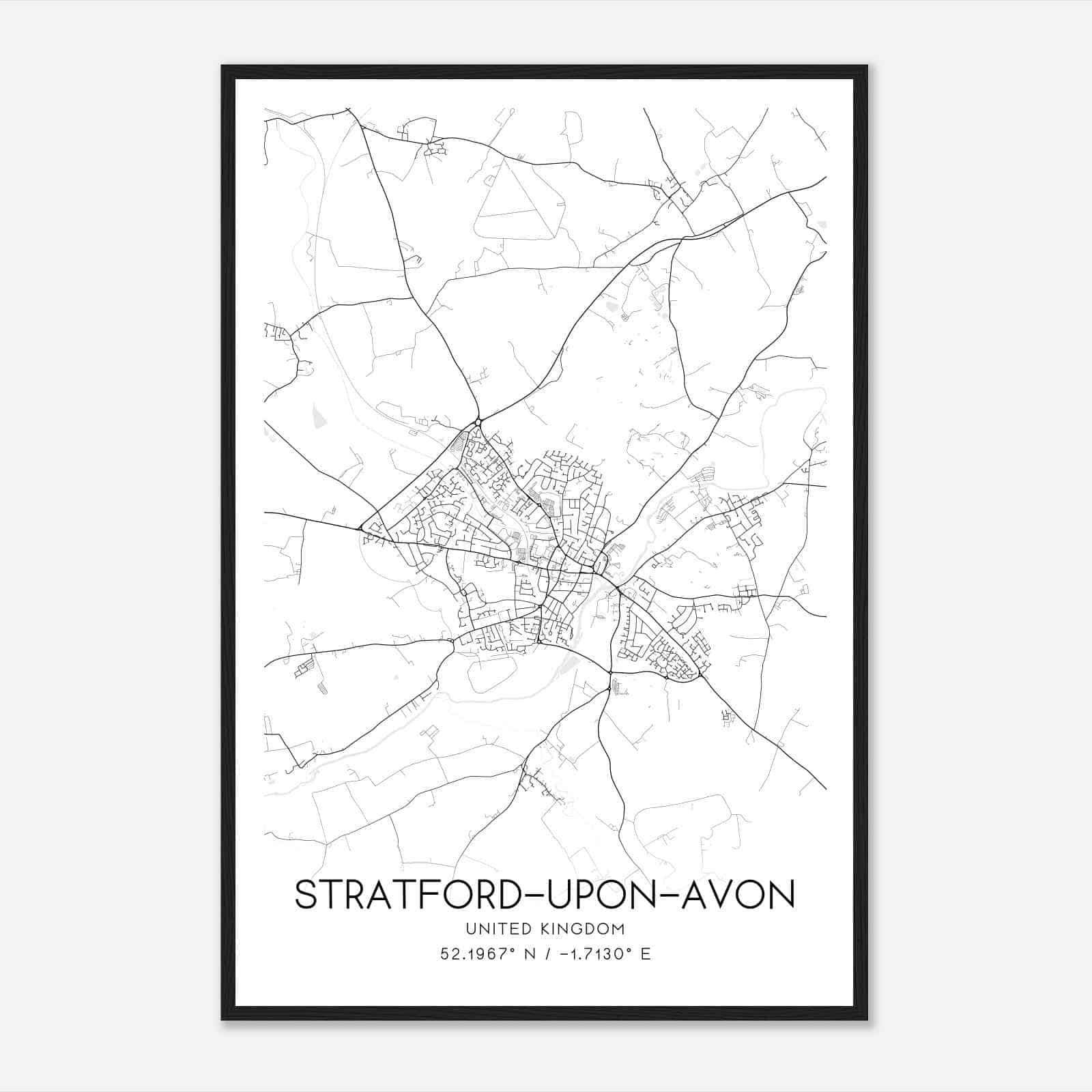 Stratford-upon-Avon United Kingdom Map Poster, Modern Home Decor Wall Art Print