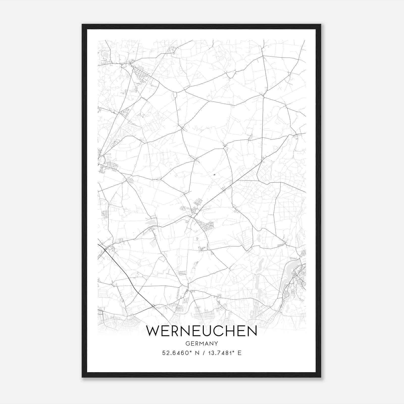 Werneuchen Germany Map Poster, Modern Home Decor Wall Art Print