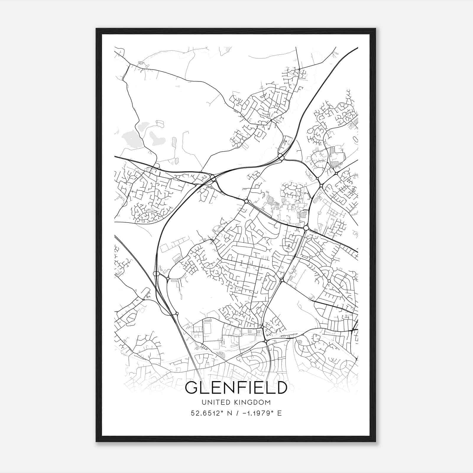 Glenfield United Kingdom Map Poster, Modern Home Decor Wall Art Print