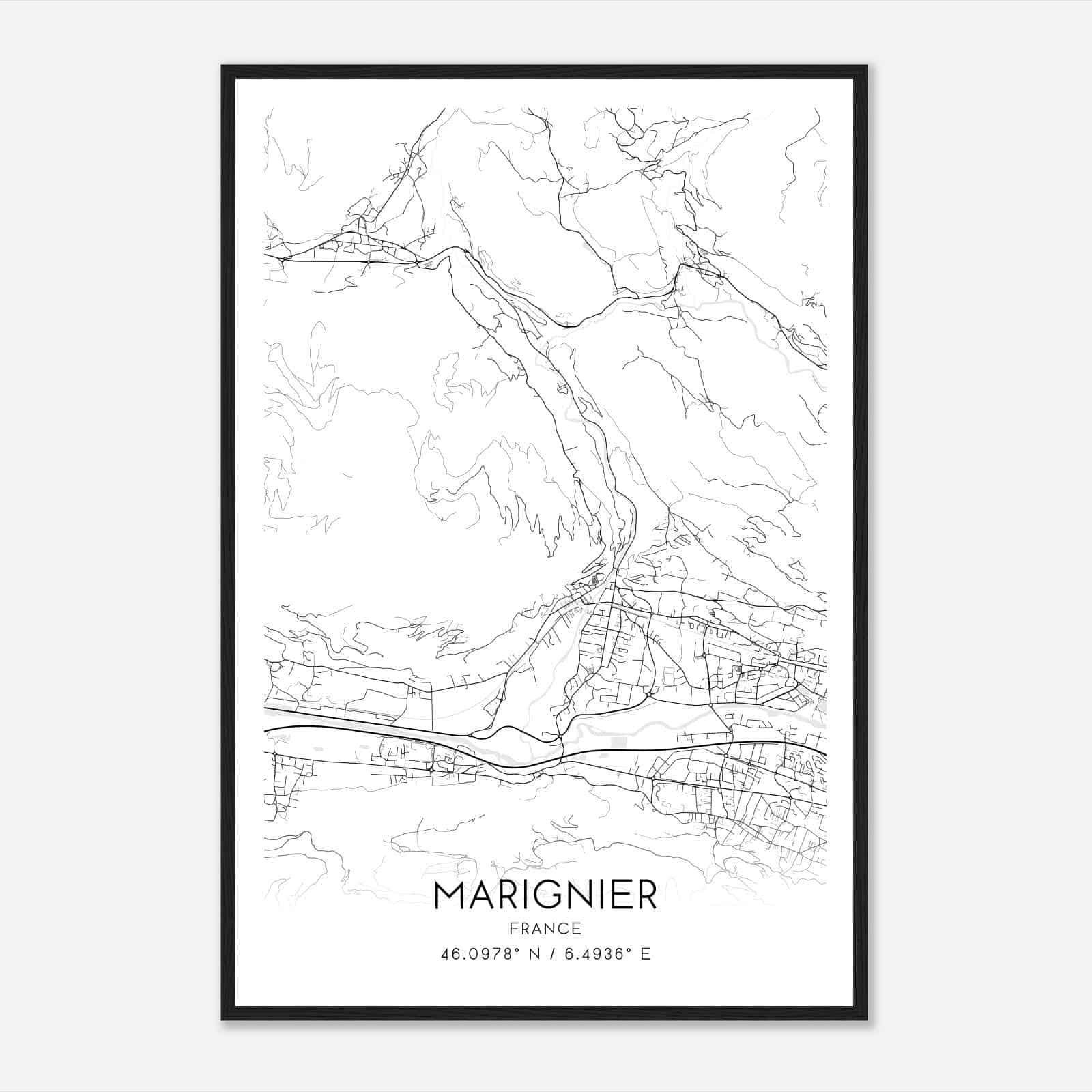 Marignier France Map Poster, Modern Home Decor Wall Art Print