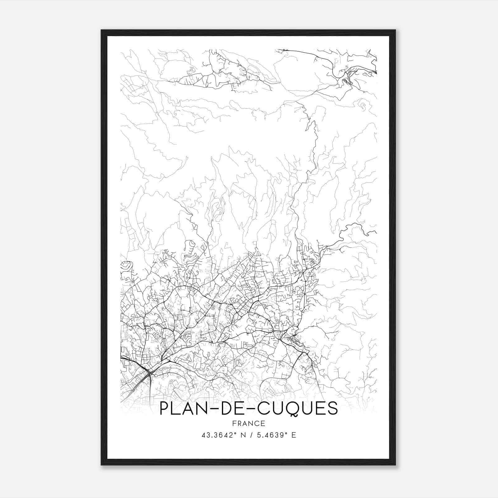 Plan-de-Cuques France Map Poster, Modern Home Decor Wall Art Print