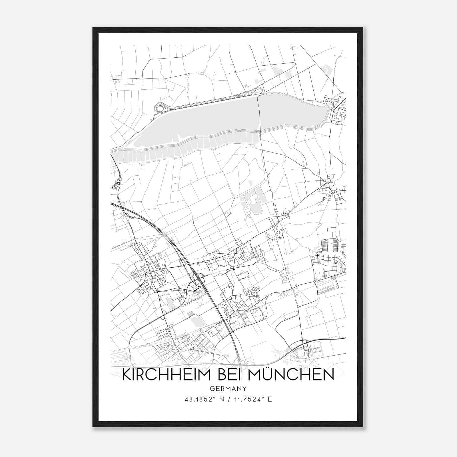 Kirchheim bei Munchen Germany Map Poster, Modern Home Decor Wall Art Print