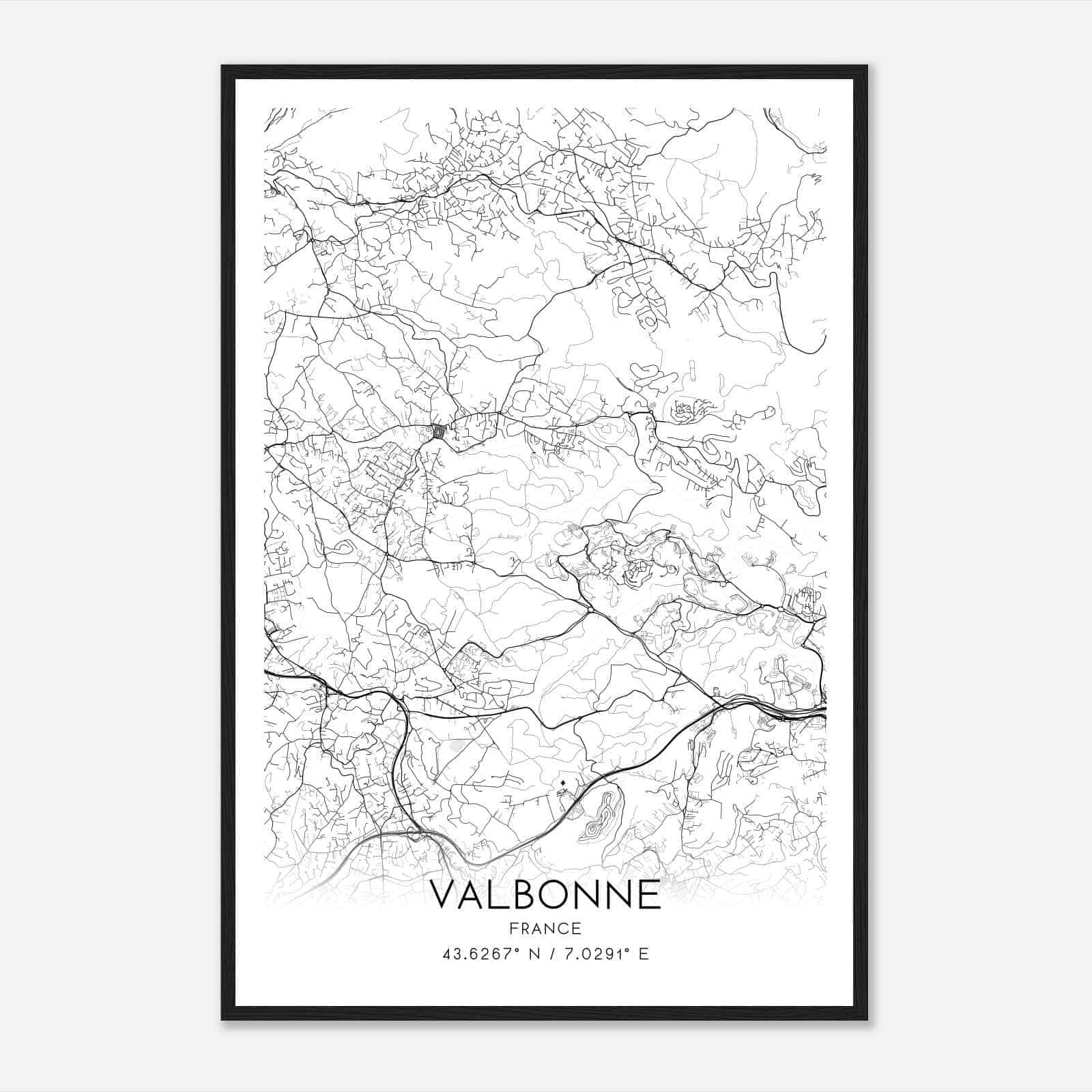 Valbonne France Map Poster, Modern Home Decor Wall Art Print