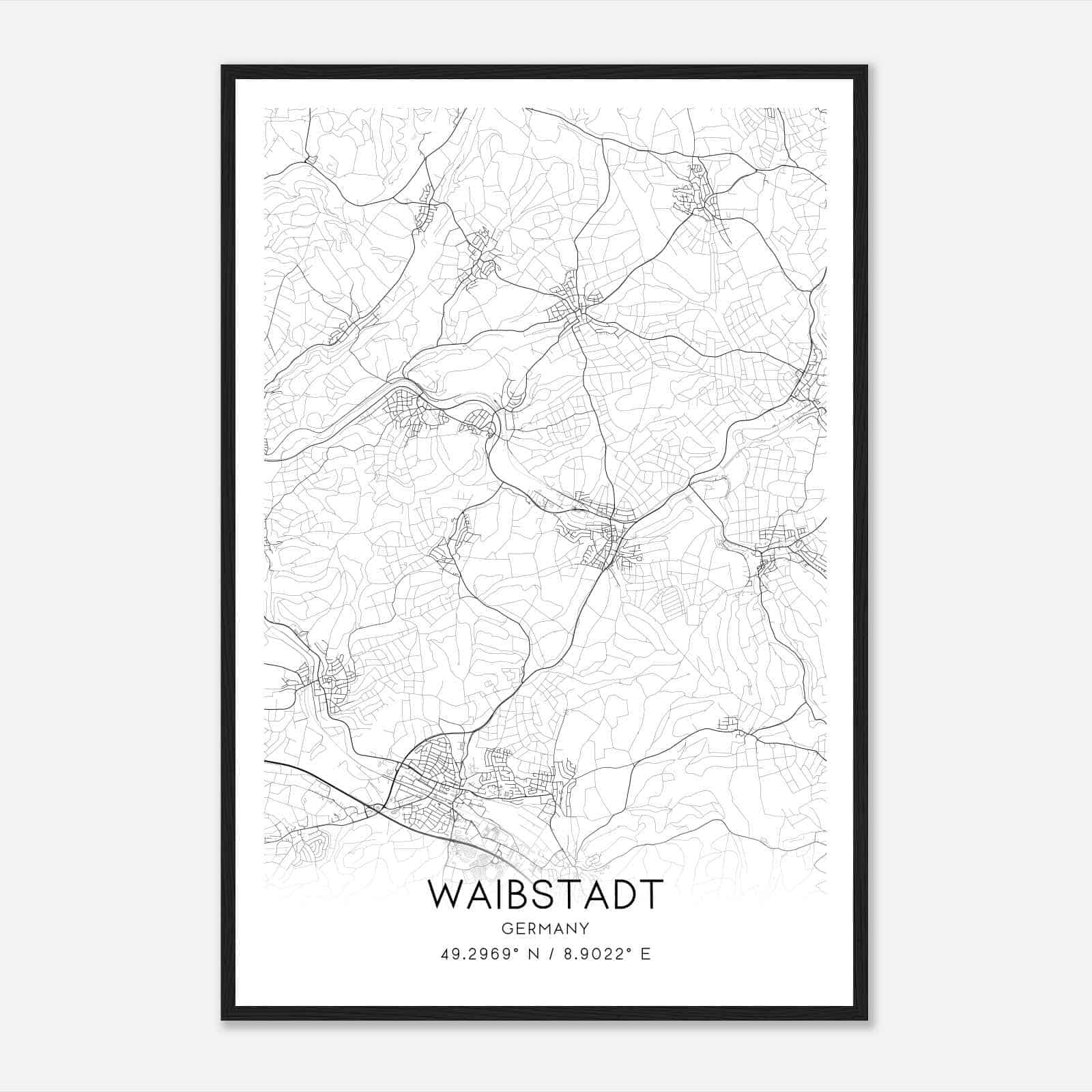 Waibstadt Germany Map Poster, Modern Home Decor Wall Art Print