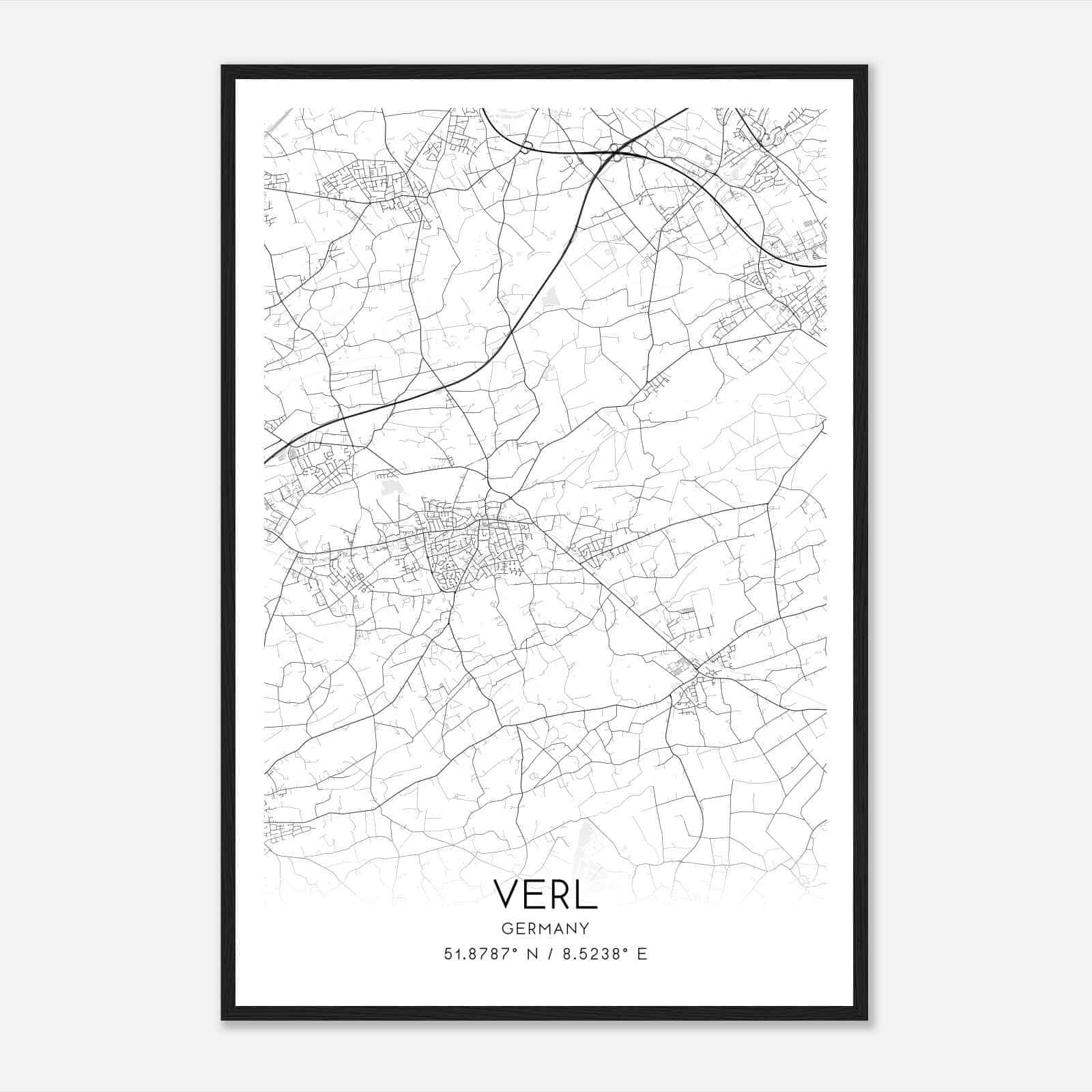 Verl Germany Map Poster, Modern Home Decor Wall Art Print