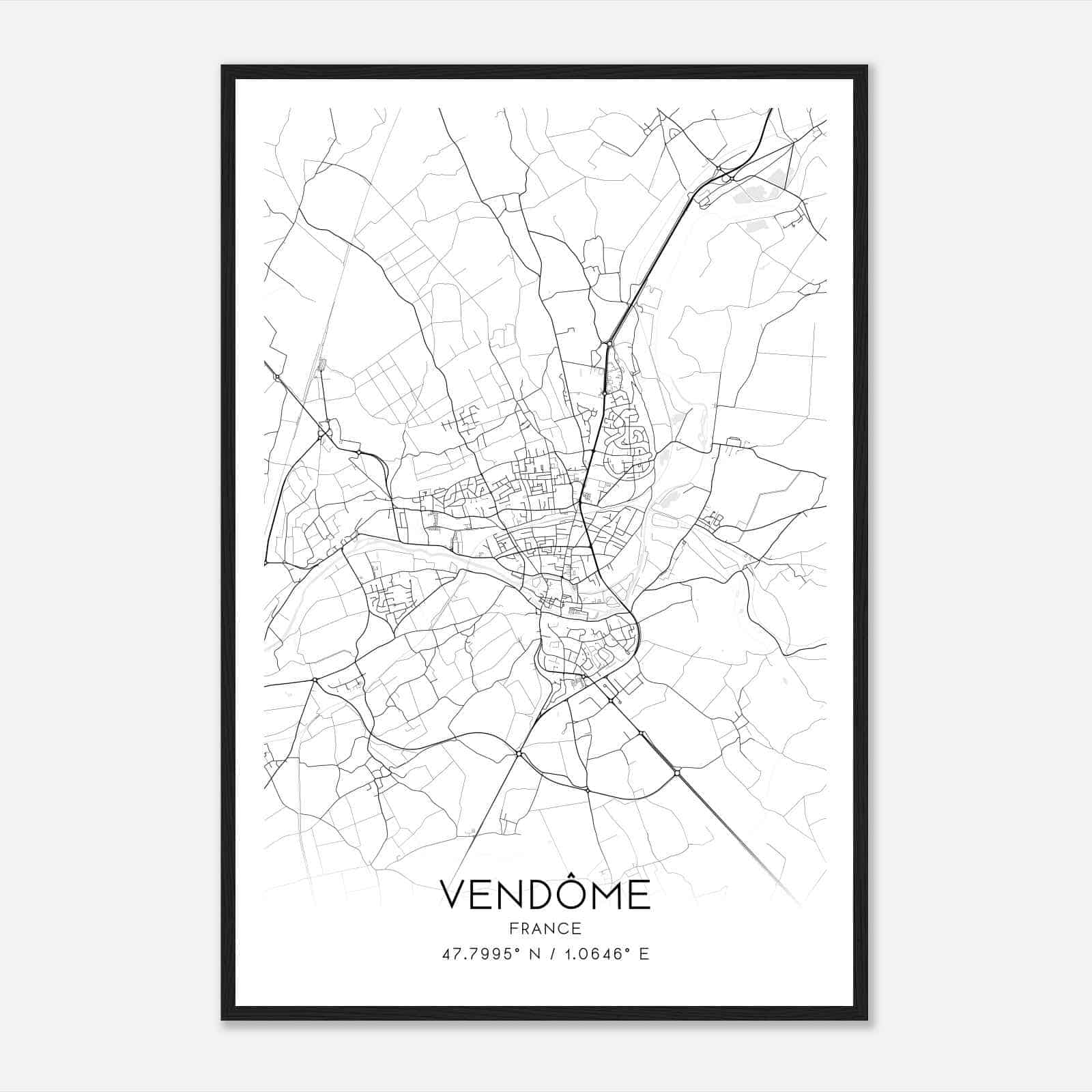 Vendome France Map Poster, Modern Home Decor Wall Art Print