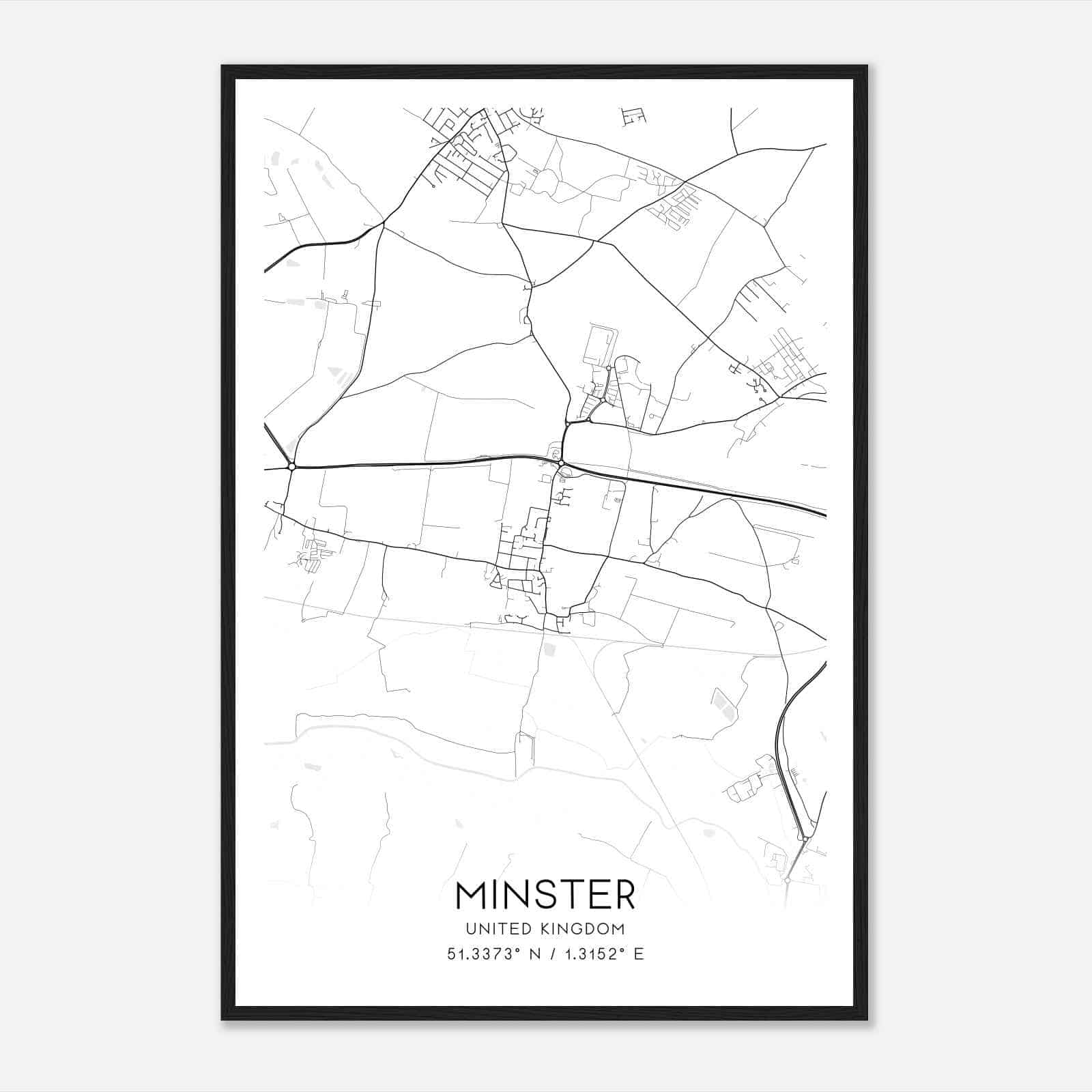 Minster United Kingdom Map Poster, Modern Home Decor Wall Art Print