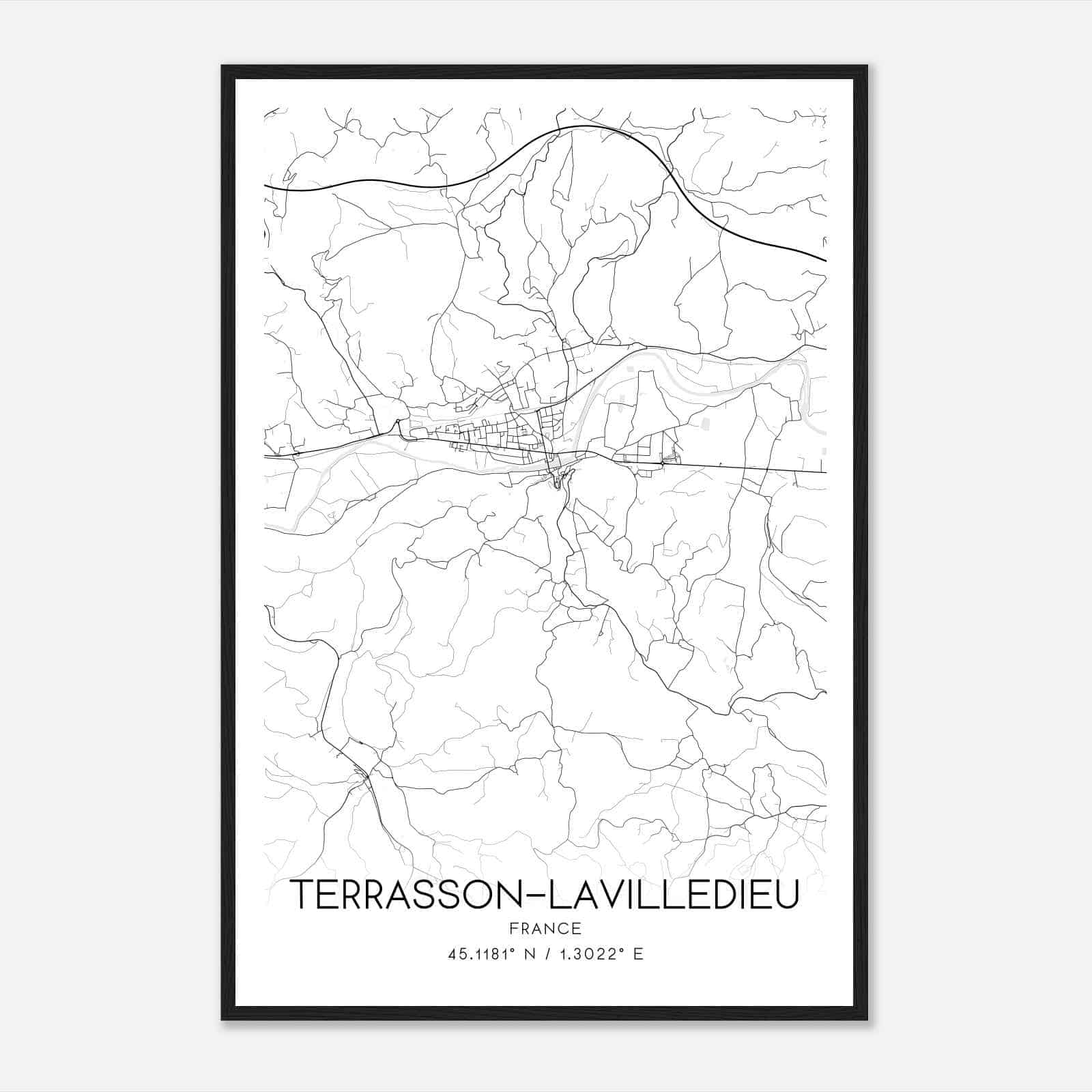 Terrasson-Lavilledieu France Map Poster, Modern Home Decor Wall Art Print