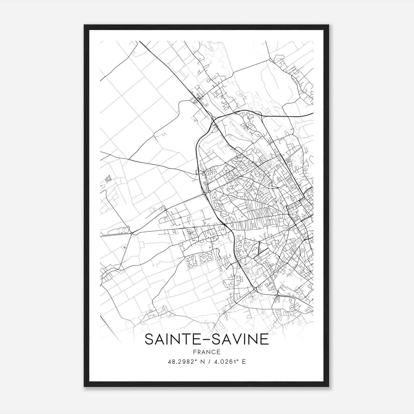 Sainte-Savine France Map Poster, Modern Home Decor Wall Art Print