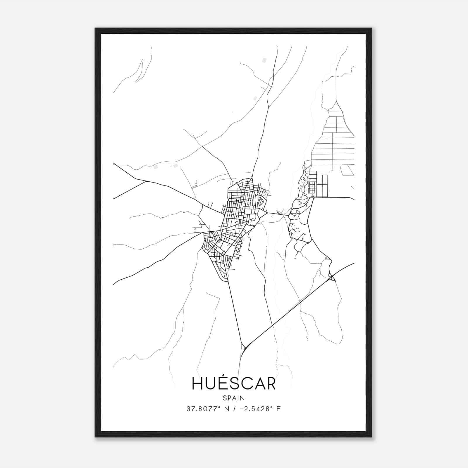 Huescar Spain Map Poster, Modern Home Decor Wall Art Print