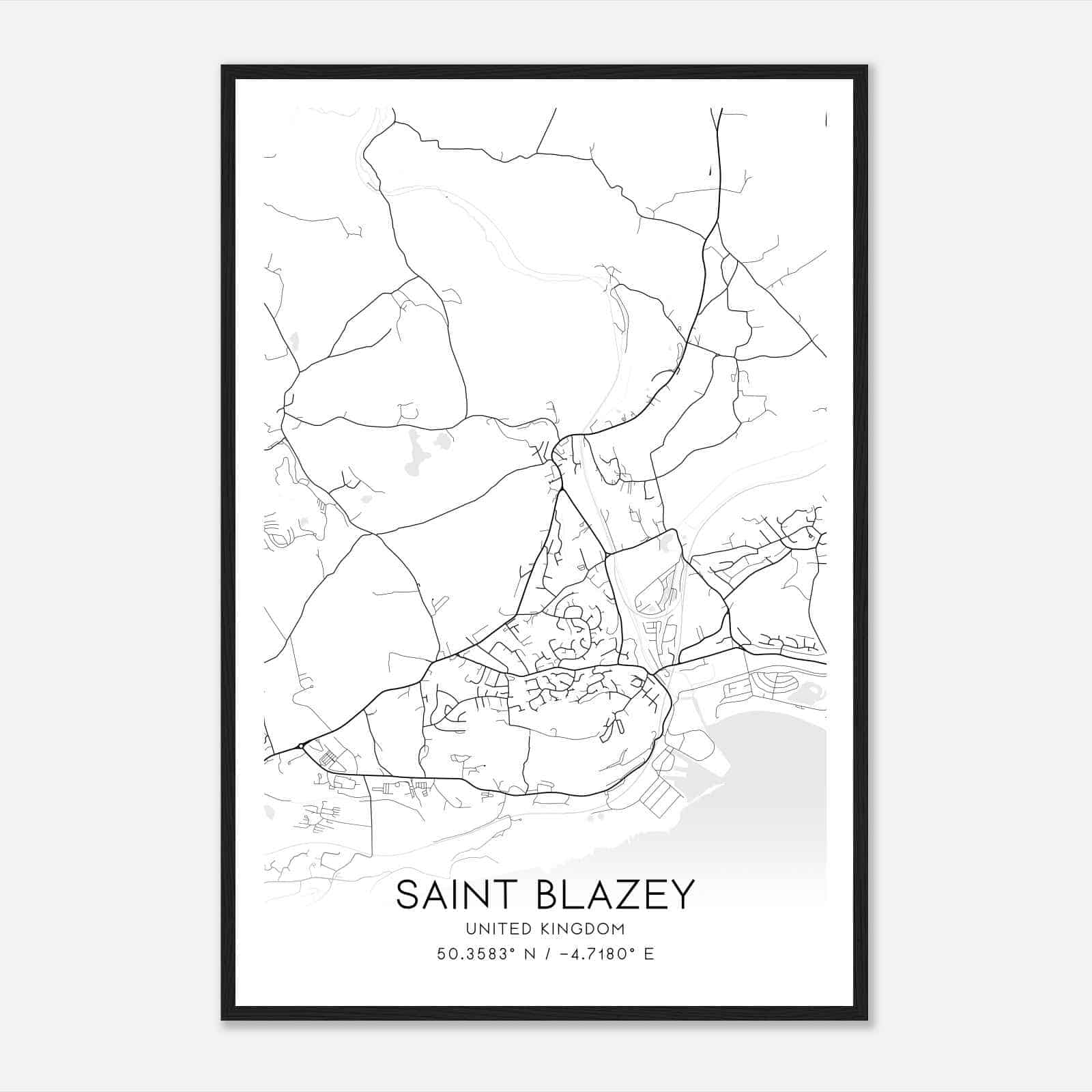 Saint Blazey United Kingdom Map Poster, Modern Home Decor Wall Art Print