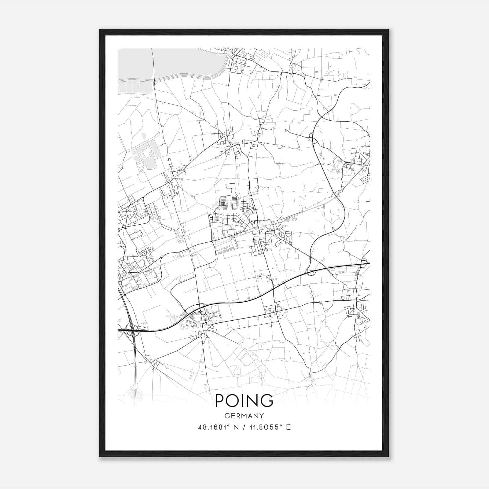 Poing Germany Map Poster, Modern Home Decor Wall Art Print