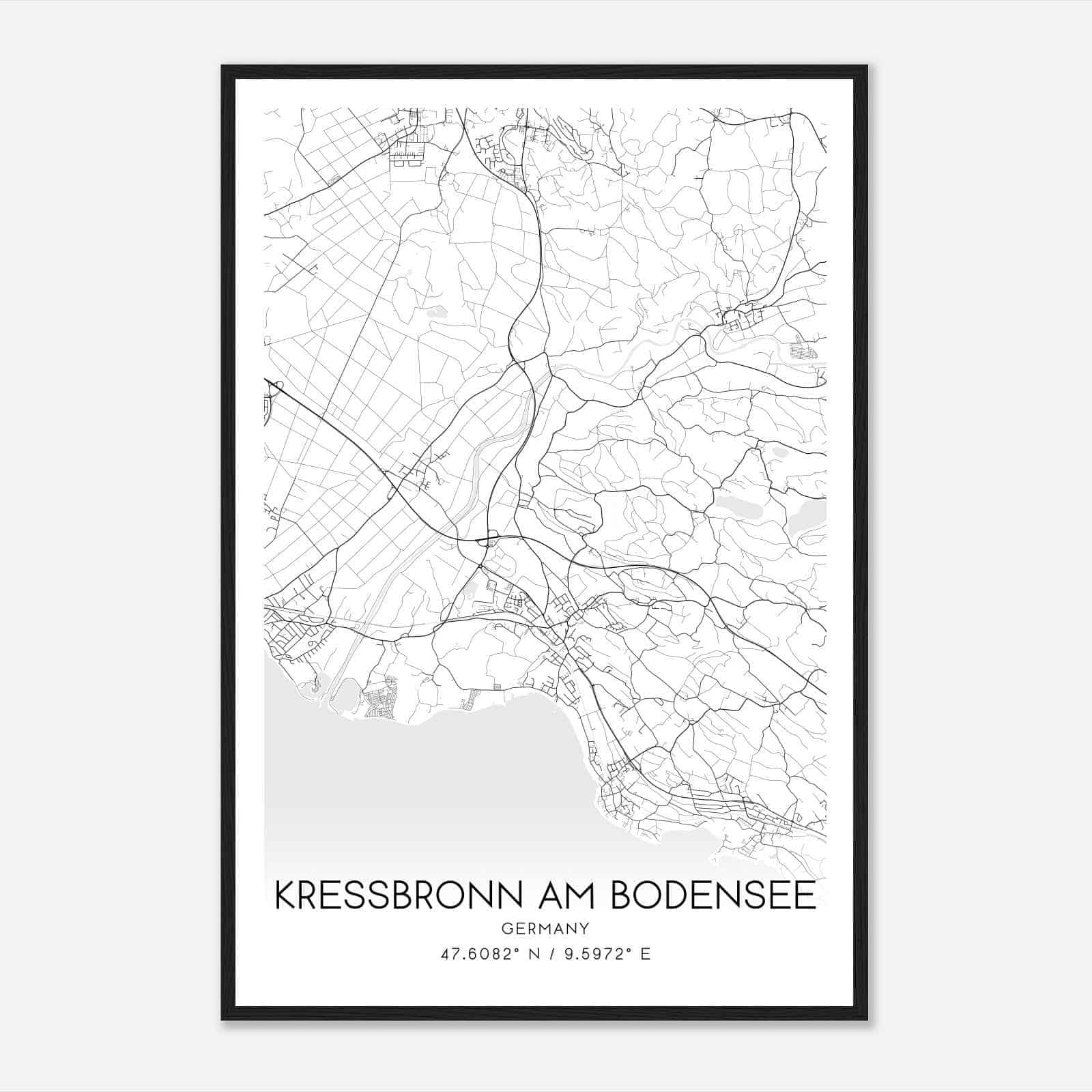 Kressbronn am Bodensee Germany Map Poster, Modern Home Decor Wall Art Print