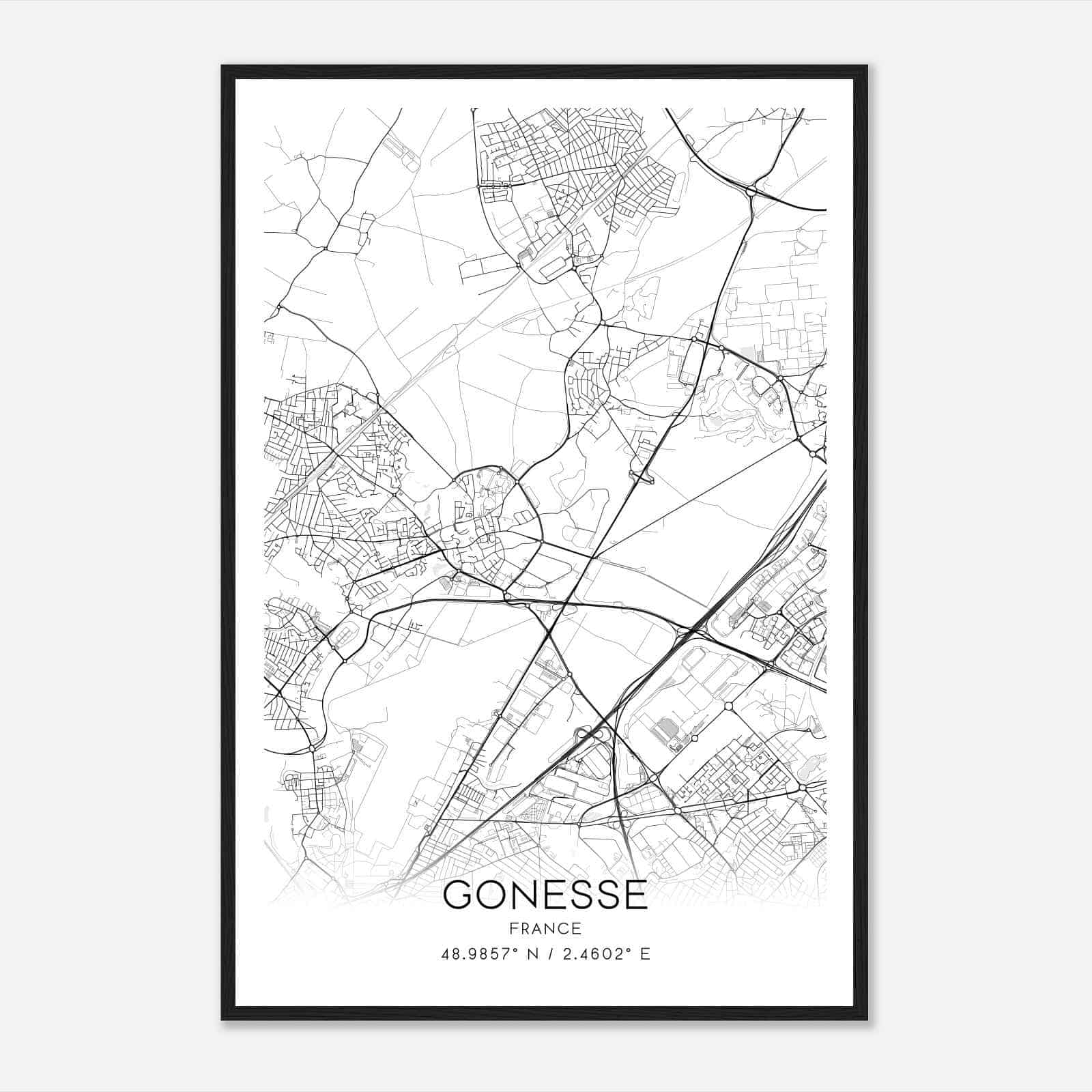 Gonesse France Map Poster, Modern Home Decor Wall Art Print