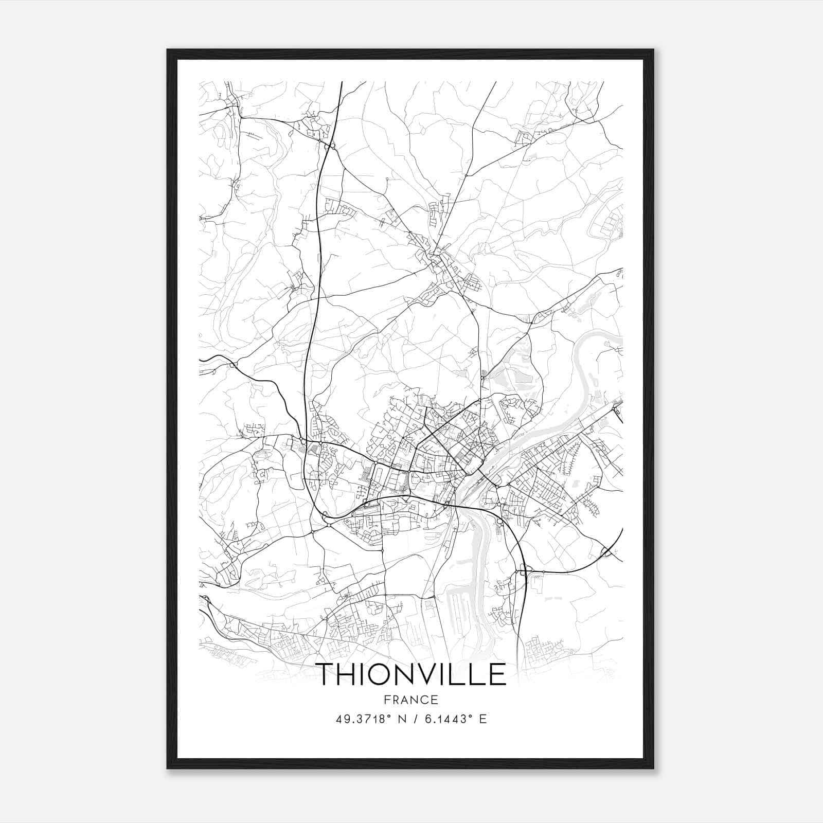 Thionville France Map Poster, Modern Home Decor Wall Art Print