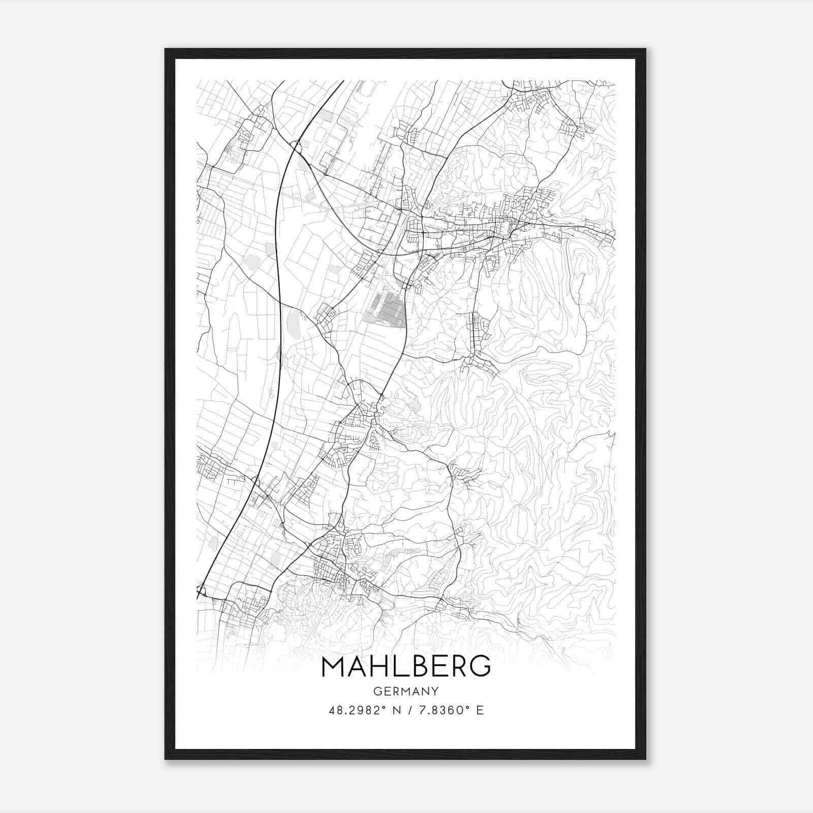 Mahlberg Germany Map Poster, Modern Home Decor Wall Art Print