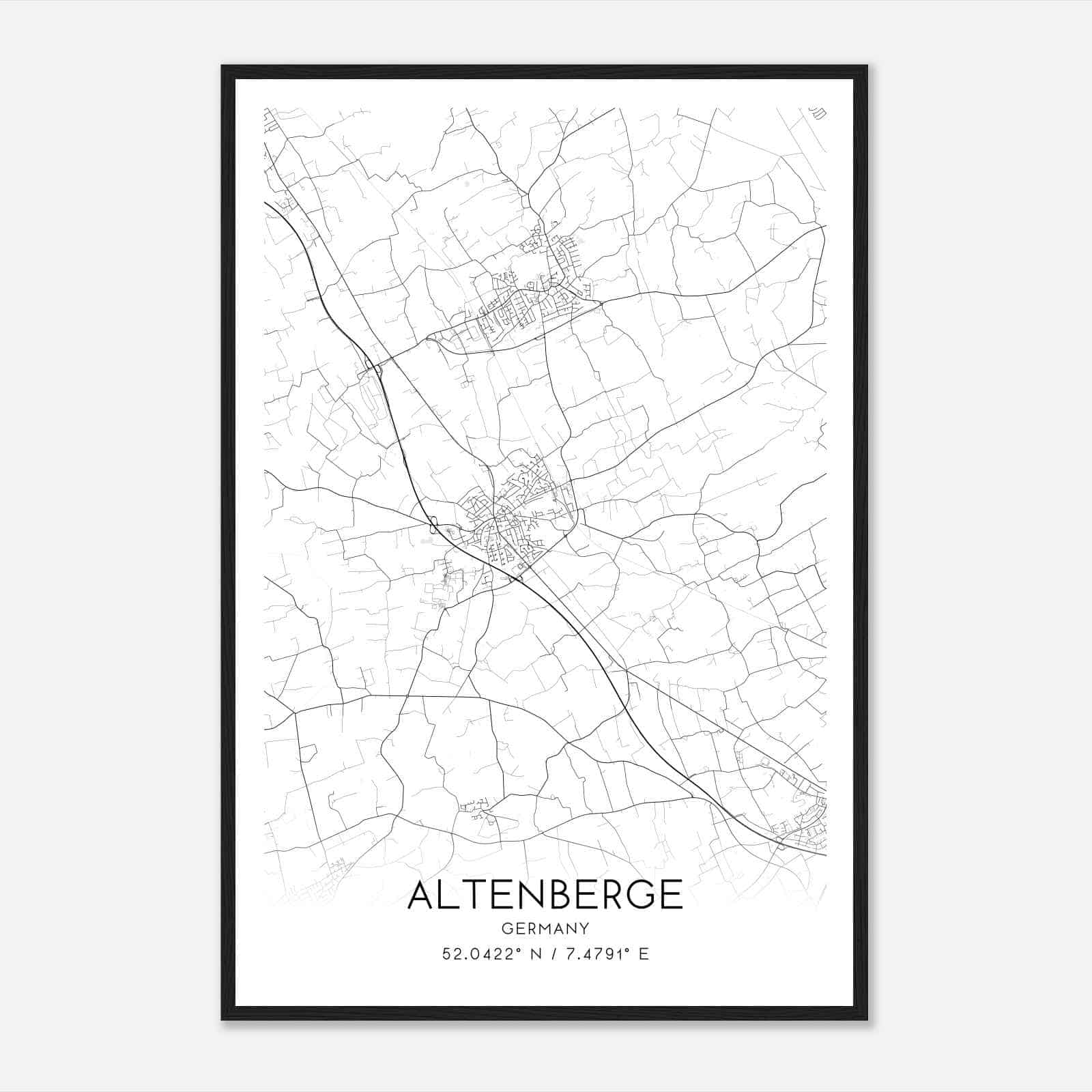 Altenberge Germany Map Poster, Modern Home Decor Wall Art Print