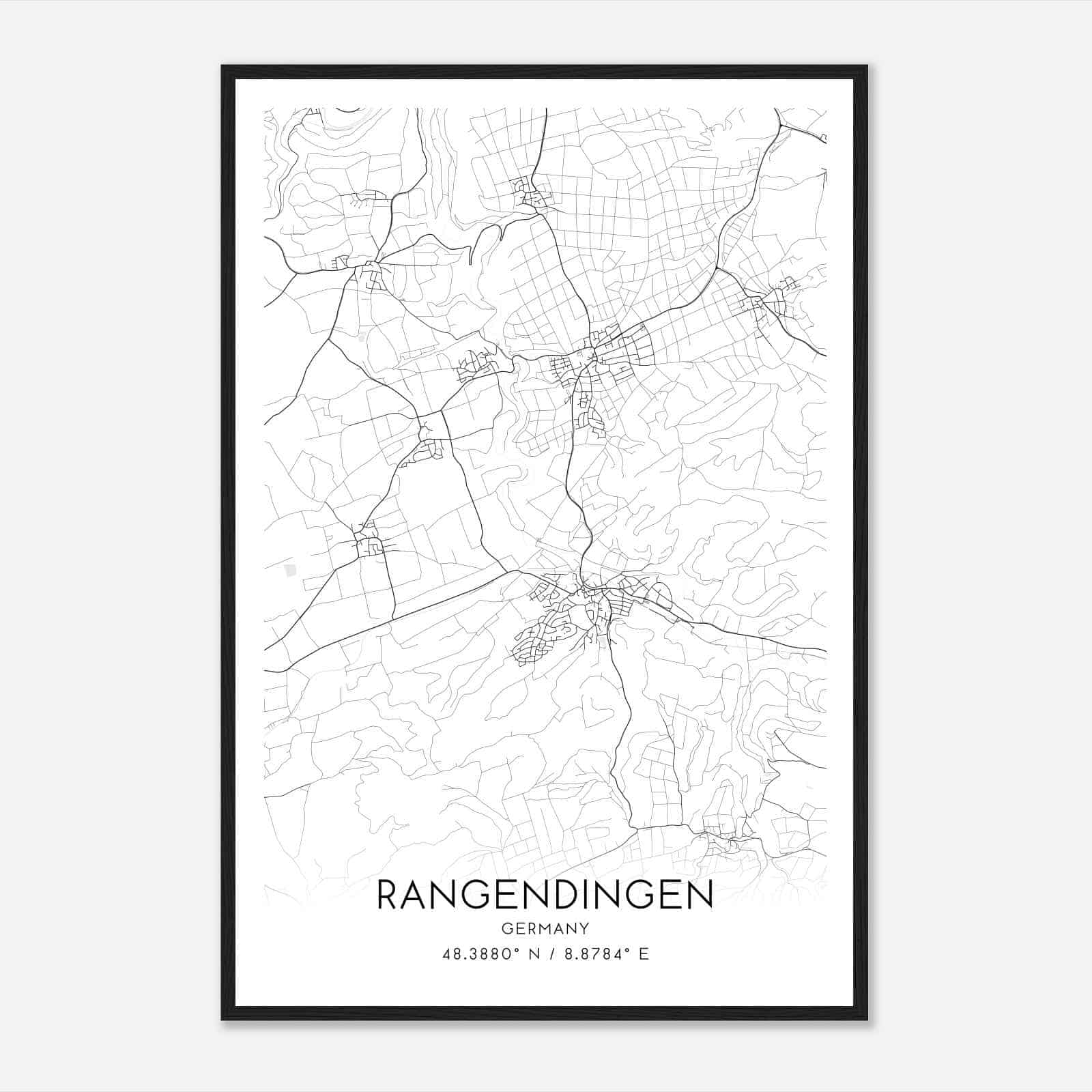 Rangendingen Germany Map Poster, Modern Home Decor Wall Art Print