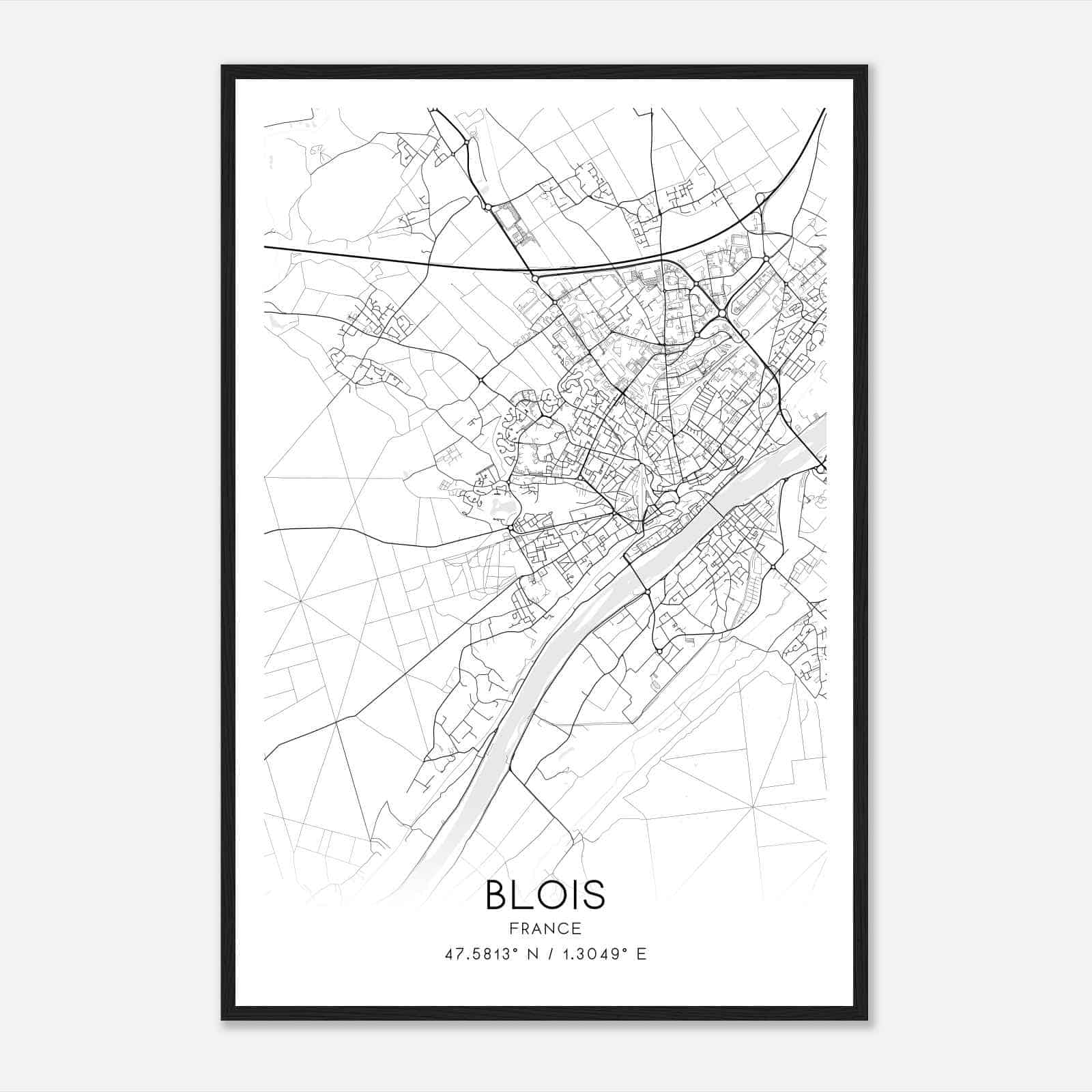 Blois France Map Poster, Modern Home Decor Wall Art Print