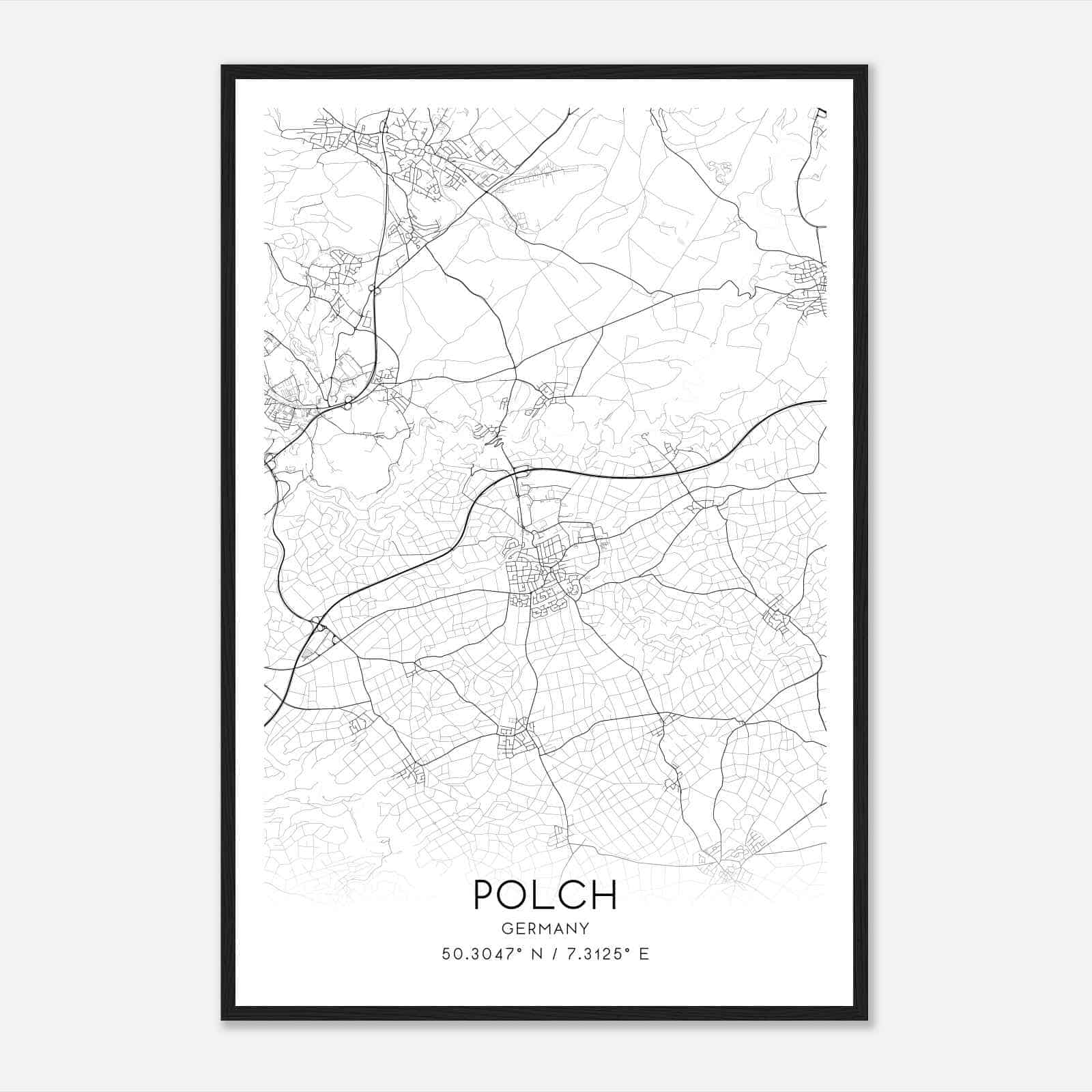 Polch Germany Map Poster, Modern Home Decor Wall Art Print