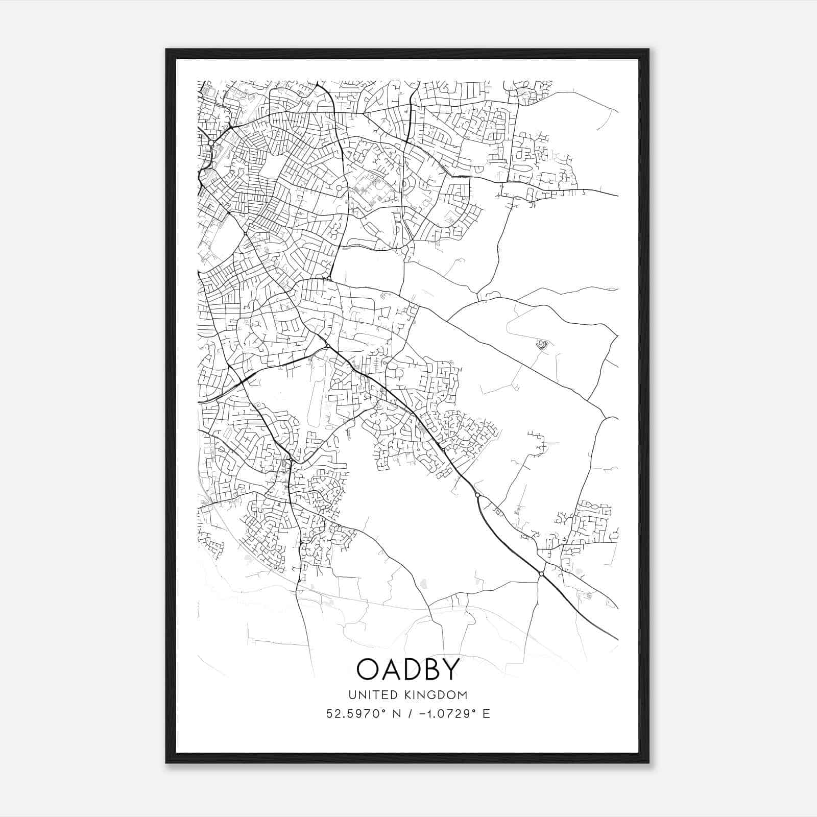 Oadby United Kingdom Map Poster, Modern Home Decor Wall Art Print