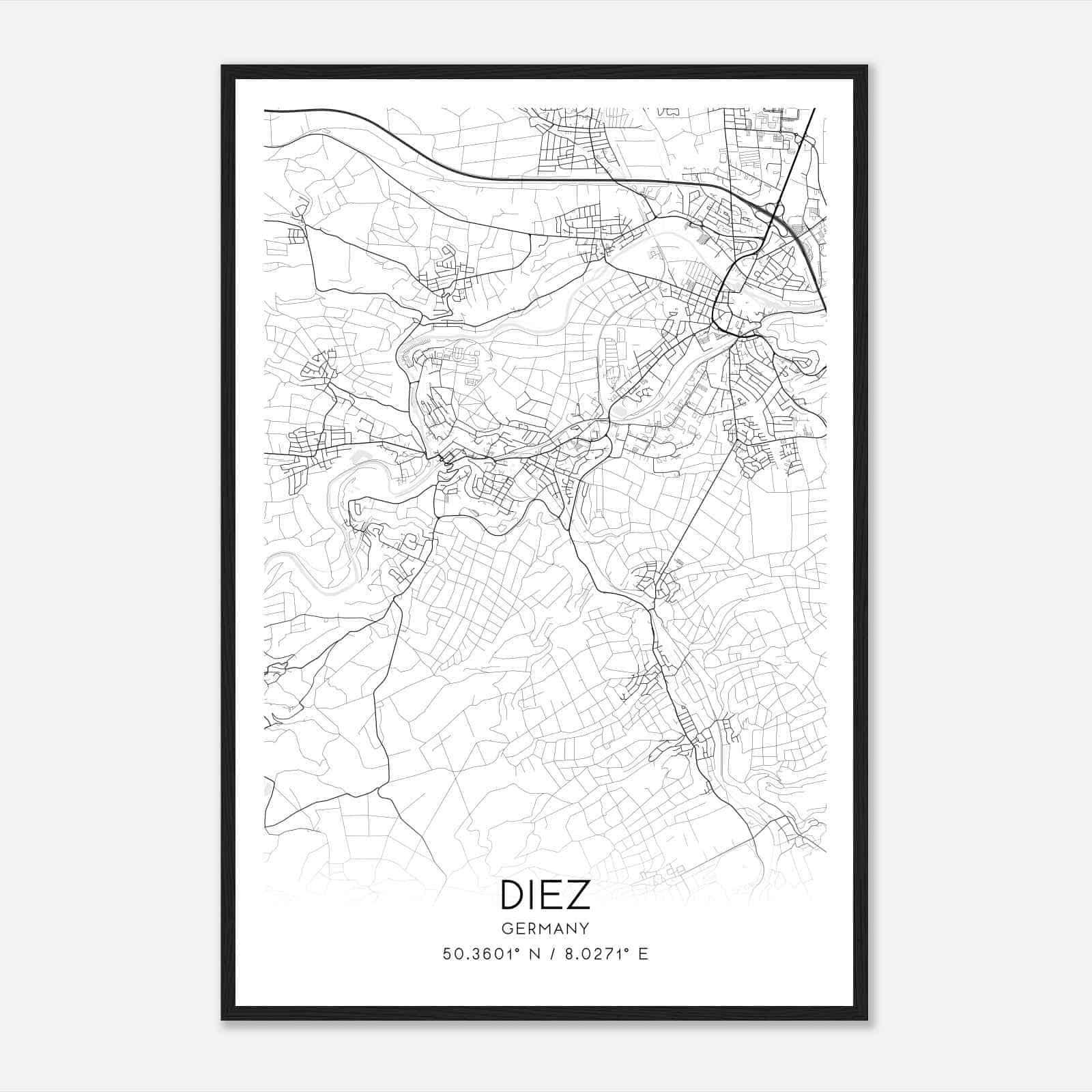 Diez Germany Map Poster, Modern Home Decor Wall Art Print