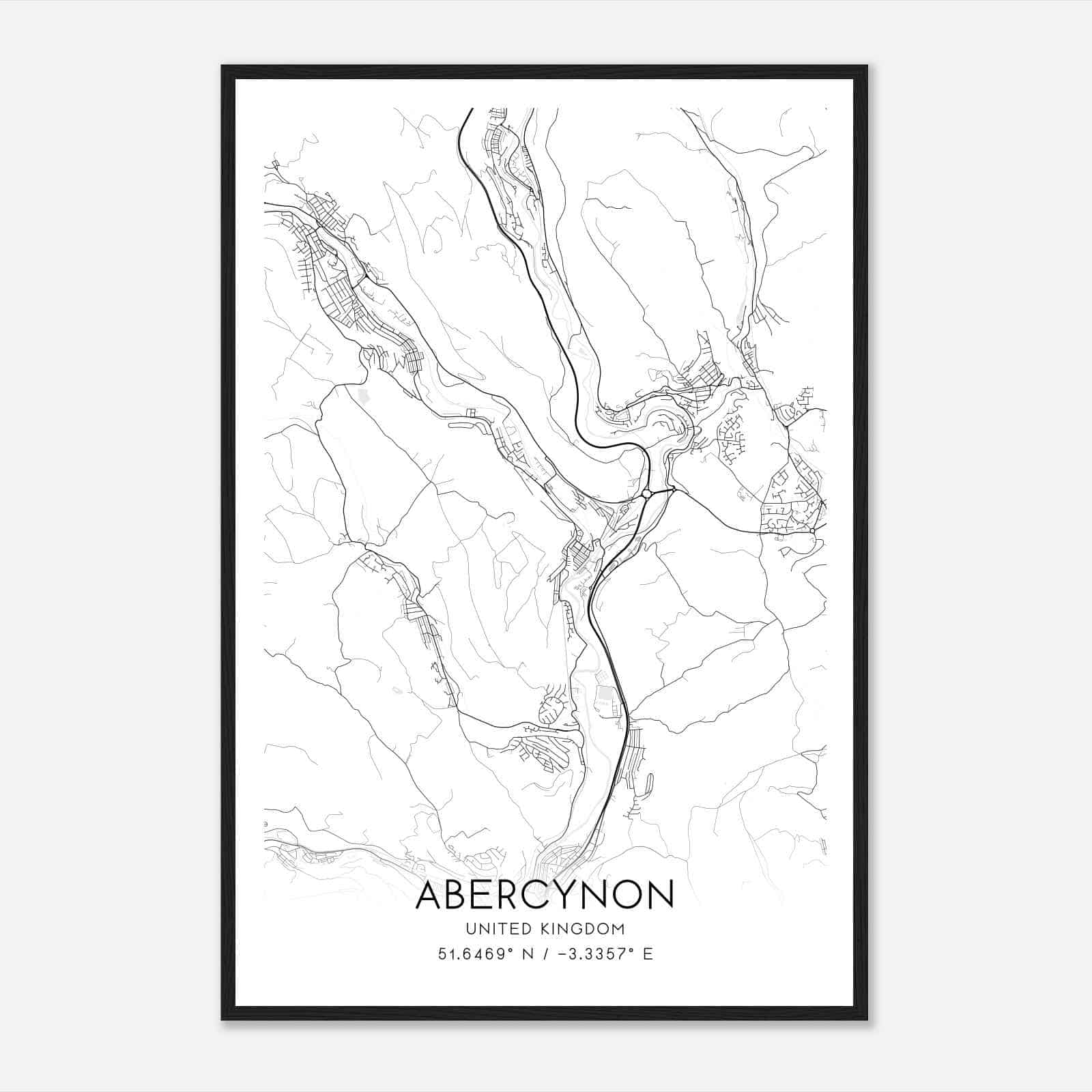 Abercynon United Kingdom Map Poster, Modern Home Decor Wall Art Print