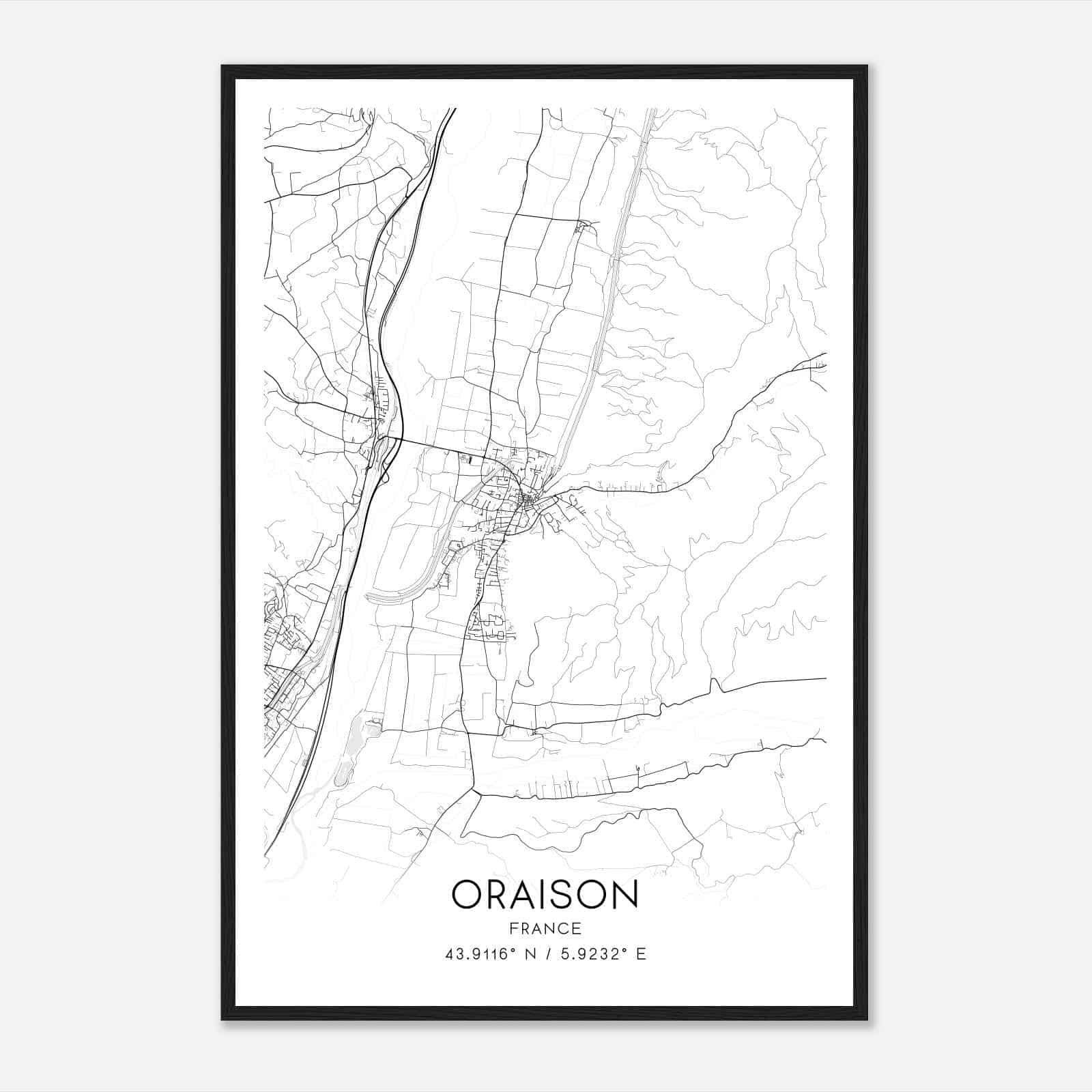Oraison France Map Poster, Modern Home Decor Wall Art Print