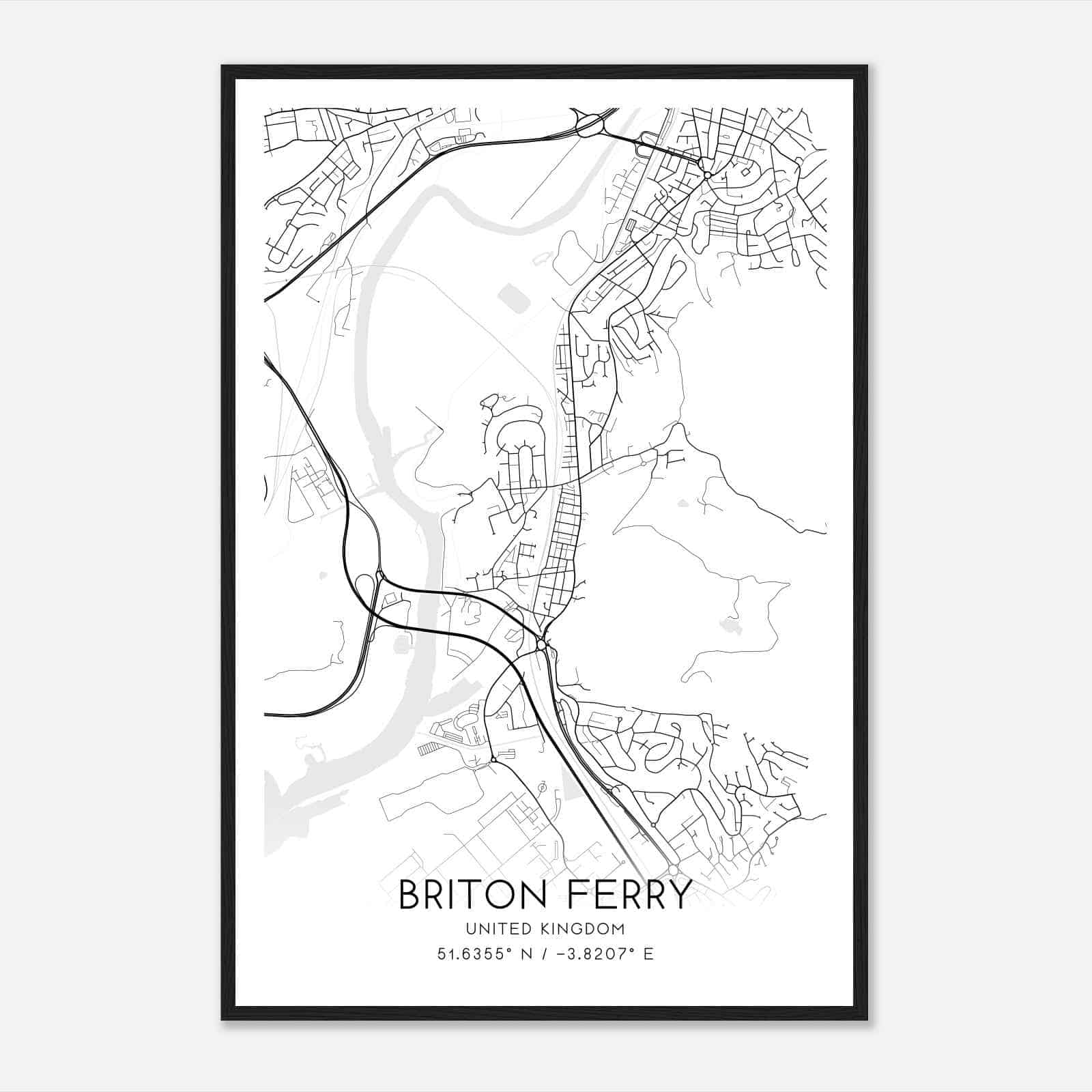 Briton Ferry United Kingdom Map Poster, Modern Home Decor Wall Art Print