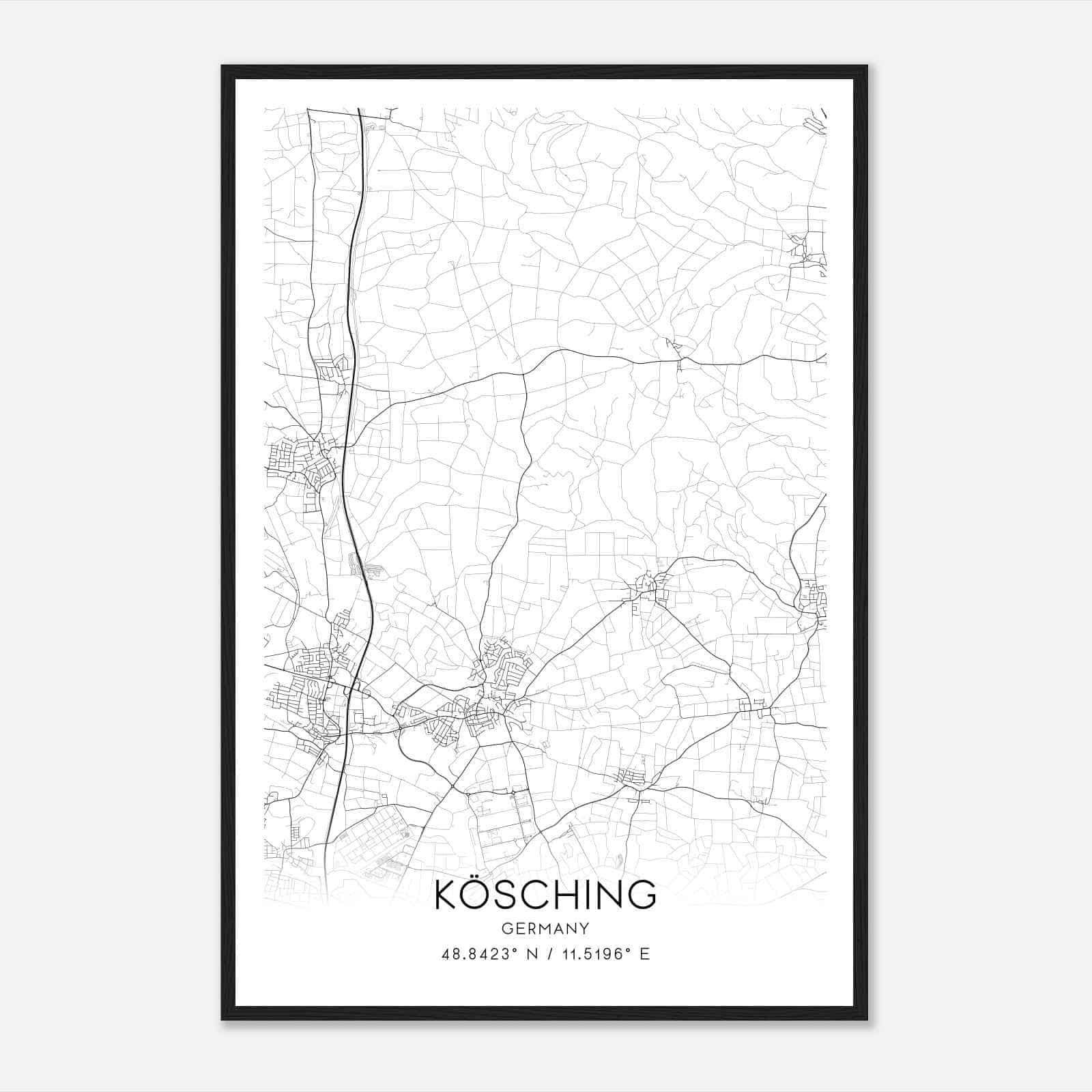 Kosching Germany Map Poster, Modern Home Decor Wall Art Print