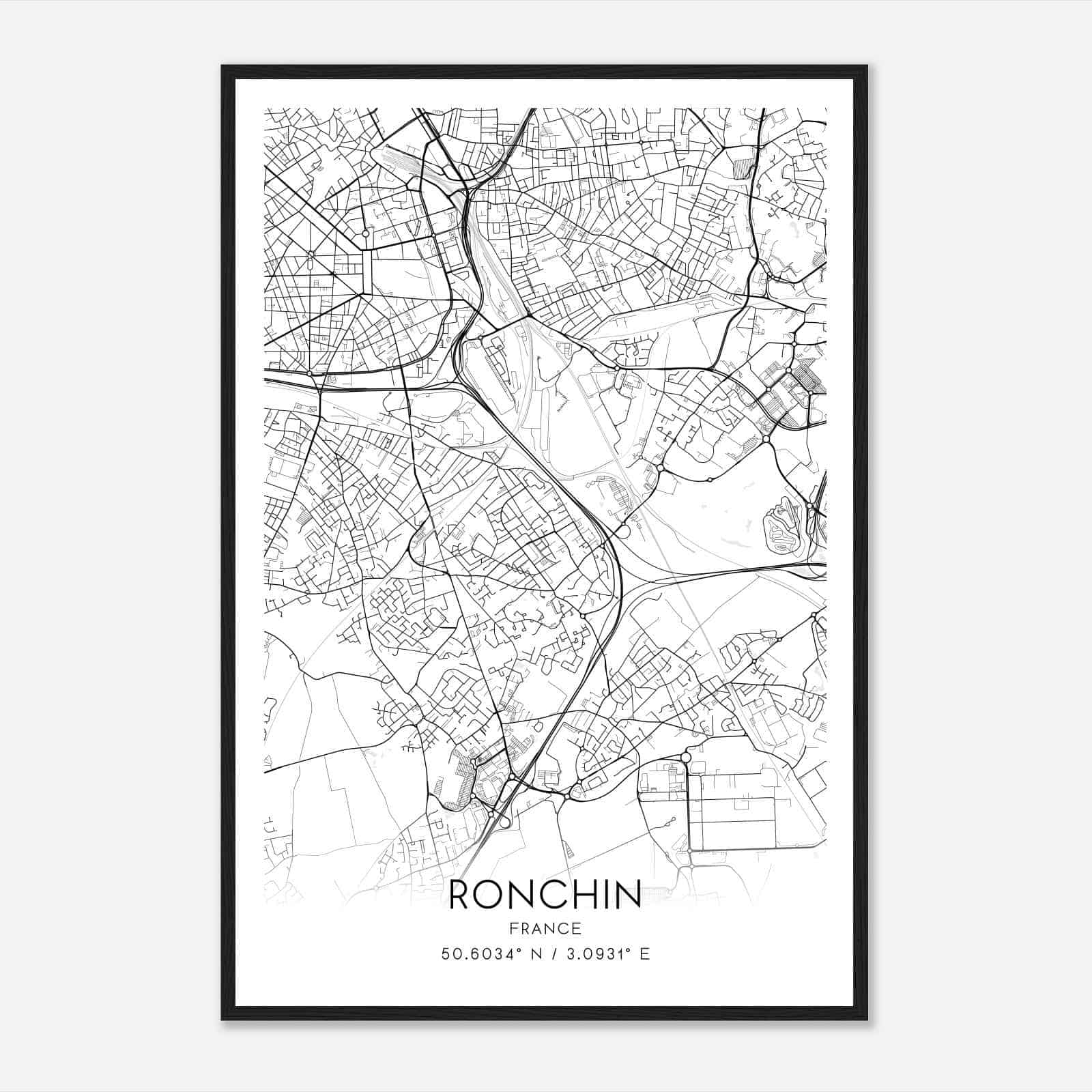 Ronchin France Map Poster, Modern Home Decor Wall Art Print