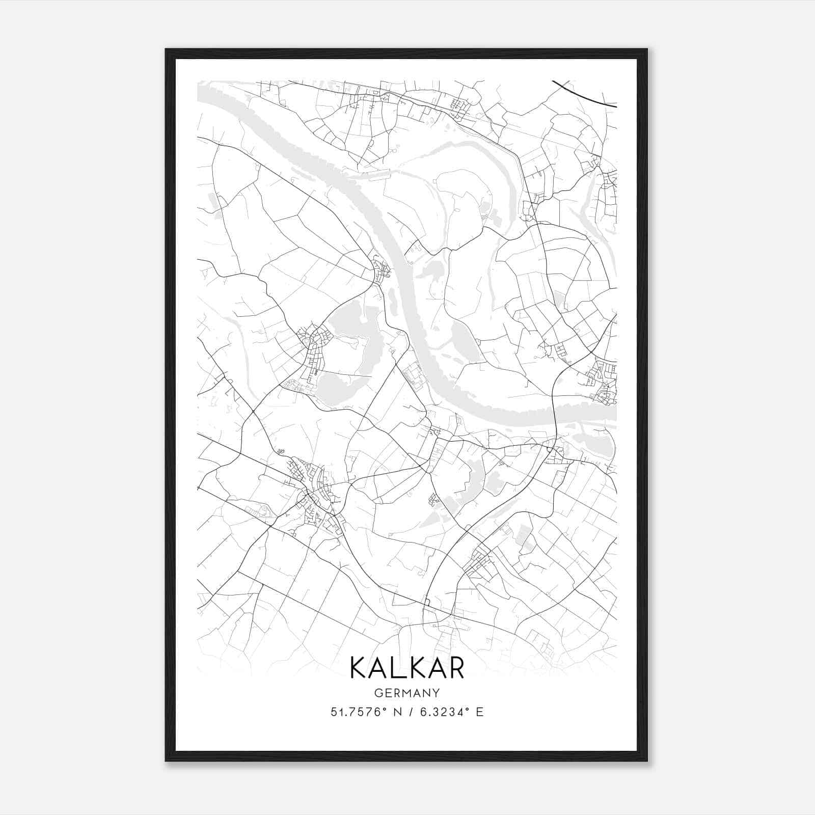 Kalkar Germany Map Poster, Modern Home Decor Wall Art Print
